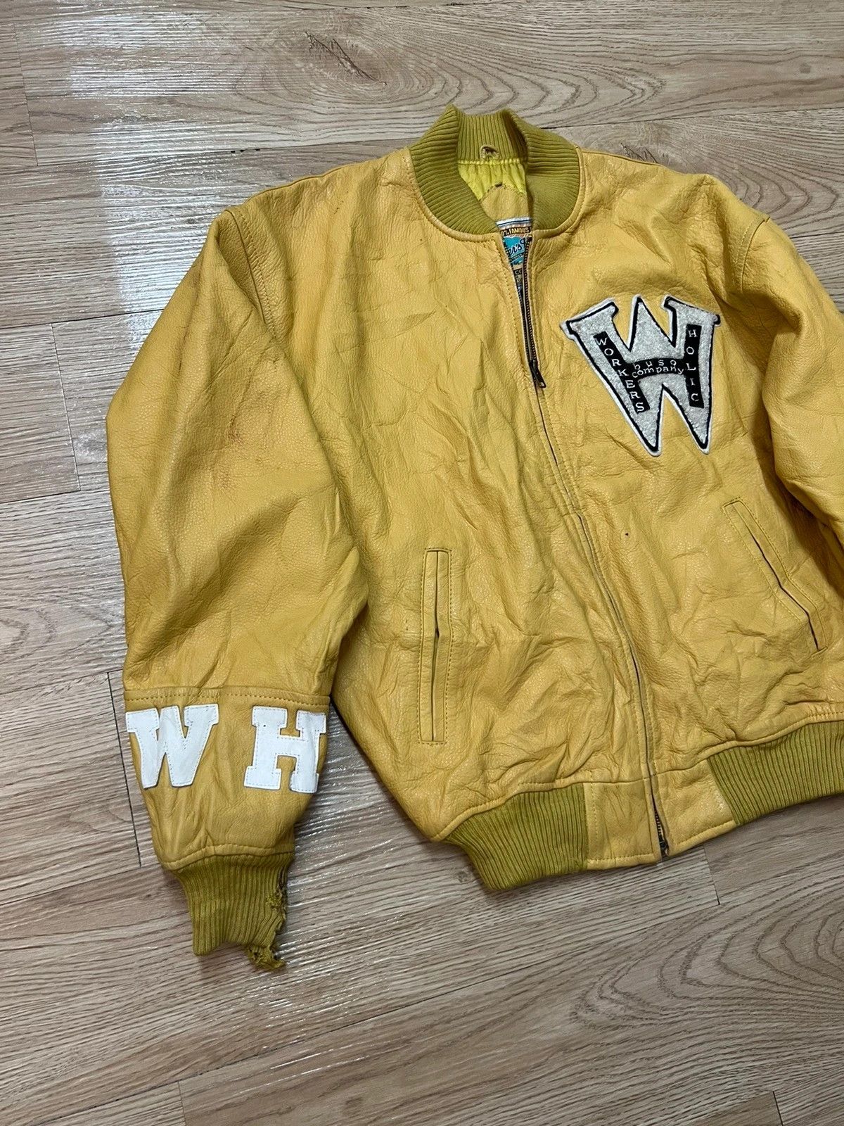 Vintage 80s WHBC WorkersHolic Buso Company Leather Varsity Jacket Size US L / EU 52-54 / 3 - 4 Thumbnail
