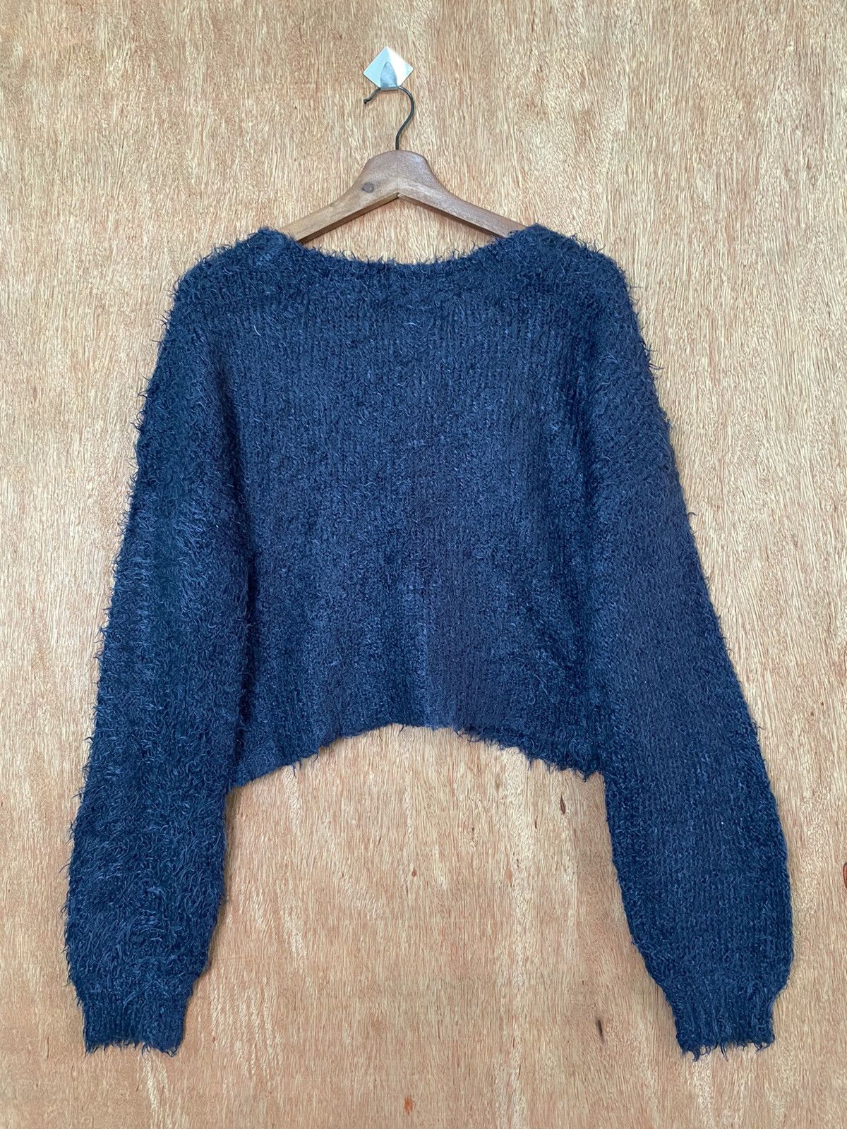 Homespun Knitwear Lowrys Farm Dark Blue shaggy Mohair Croptop Knitwear #B568 Size US M / EU 48-50 / 2 - 5 Thumbnail