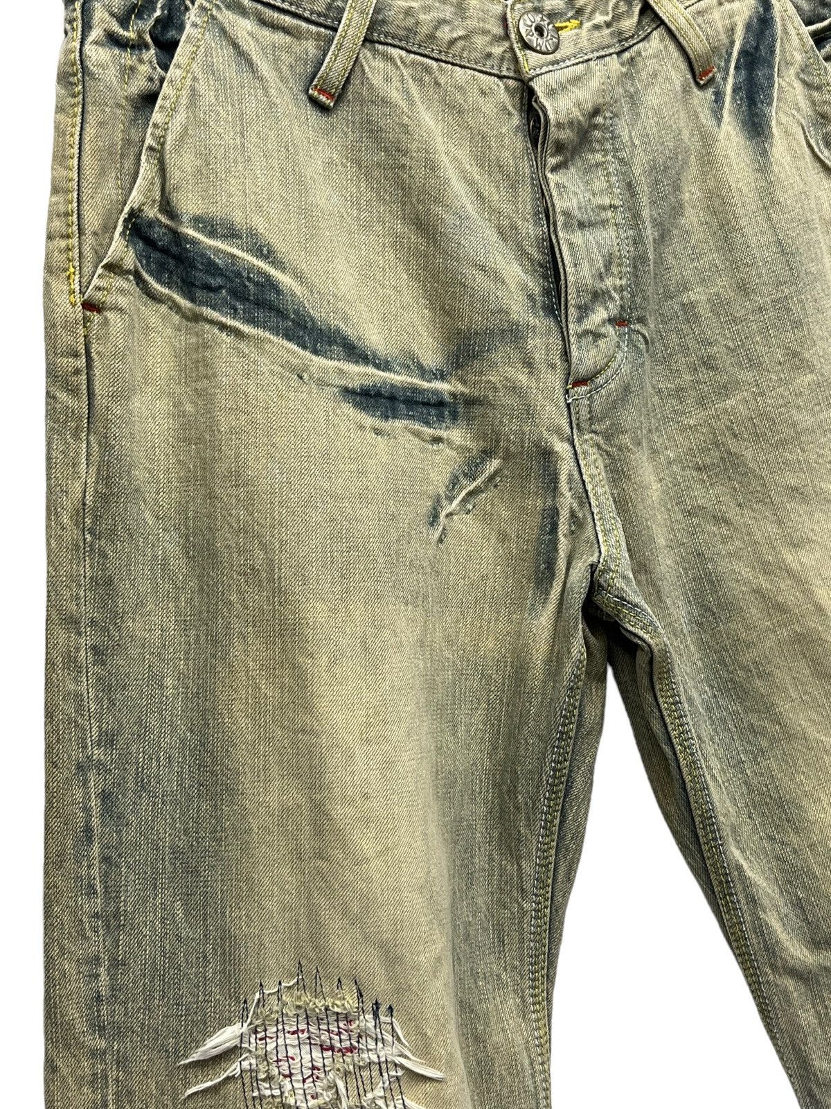 Vintage 💥FYE Distressed Mudmax Greenish Blue Light Wash Sun Faded Size US 31 - 5 Thumbnail