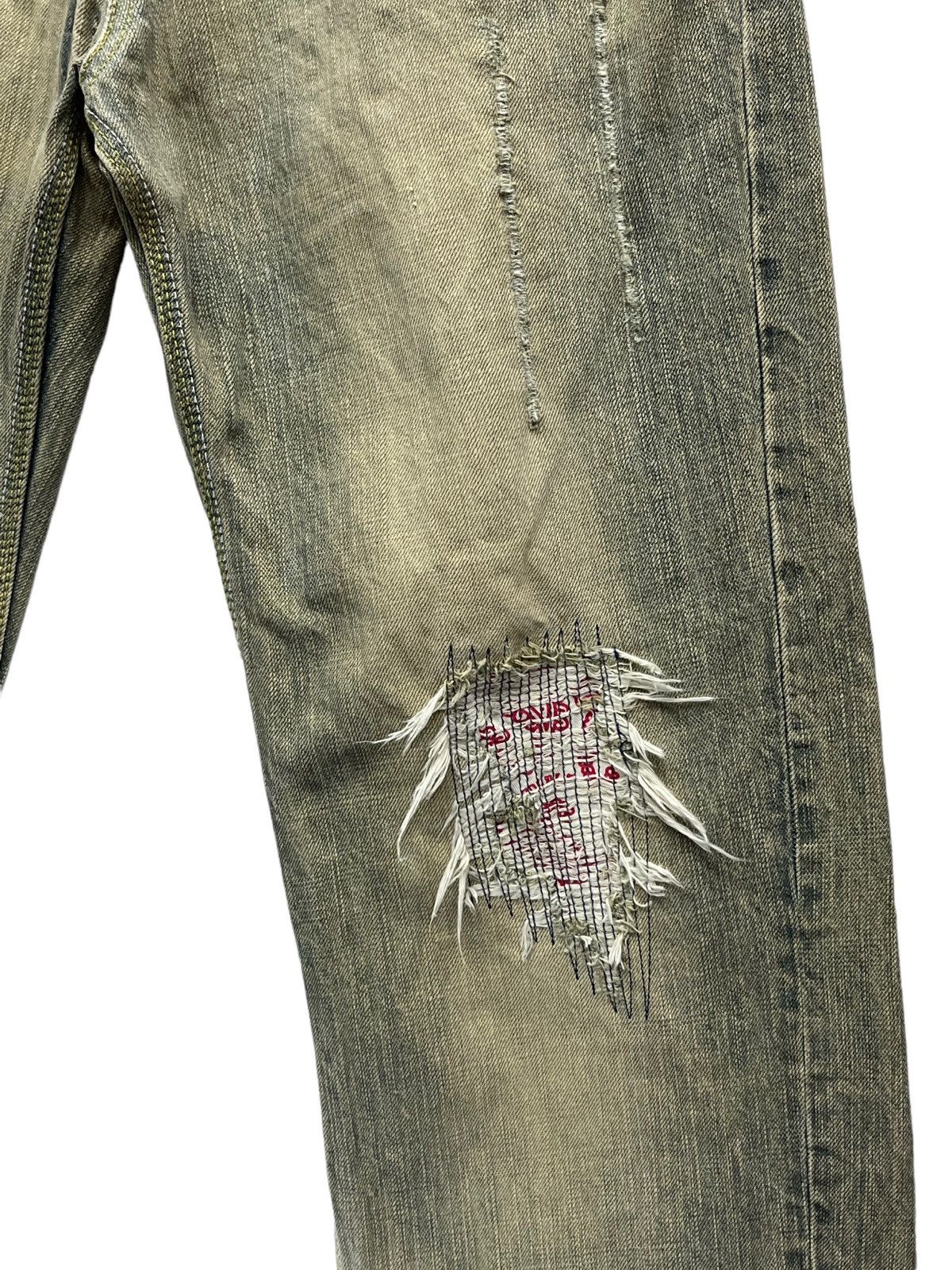 Vintage 💥FYE Distressed Mudmax Greenish Blue Light Wash Sun Faded Size US 31 - 3 Thumbnail