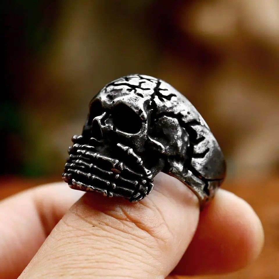 Jewelry x Vintage Hand Bone Ring Cool Hip Hop Ring in Silver, Men's