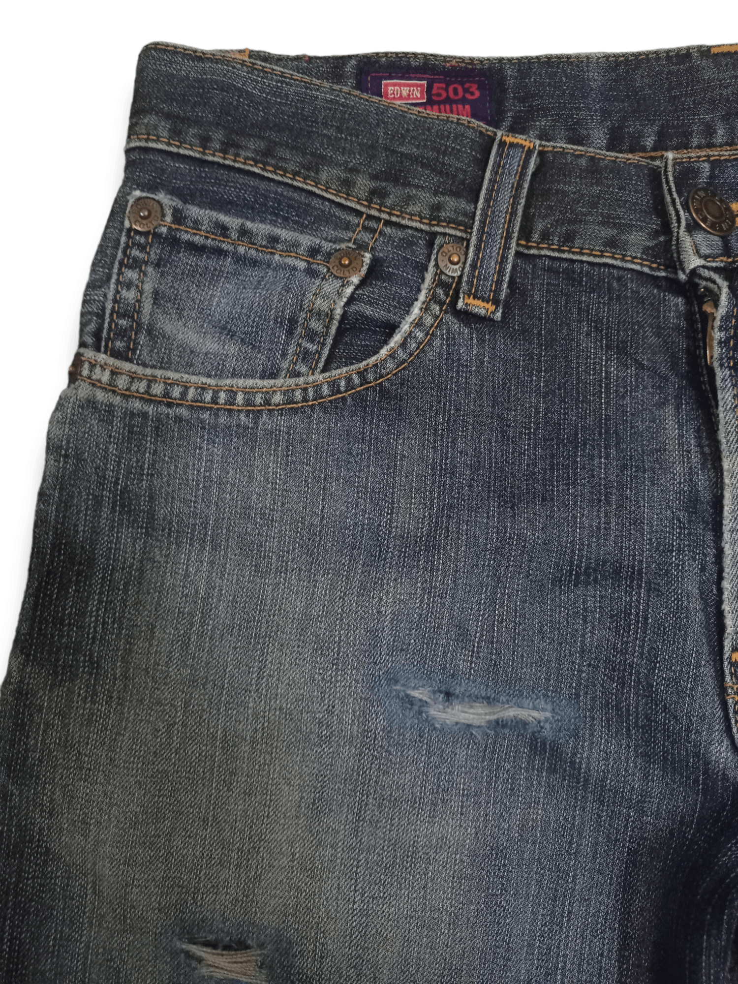Edwin × Japanese Brand Vintage Japanese Edwin 503 Blue Wash Distressed Loose Jeans Size US 31 - 4 Thumbnail