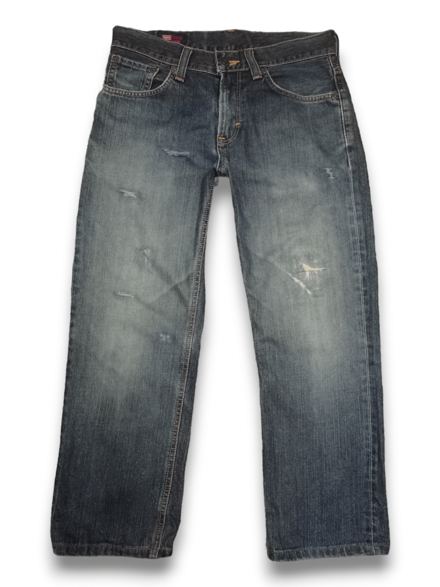 image of Vintage Edwin 503 Japan Blue Wash Distressed Loose Jeans in Dark Blue Wash, Men's (Size 31)