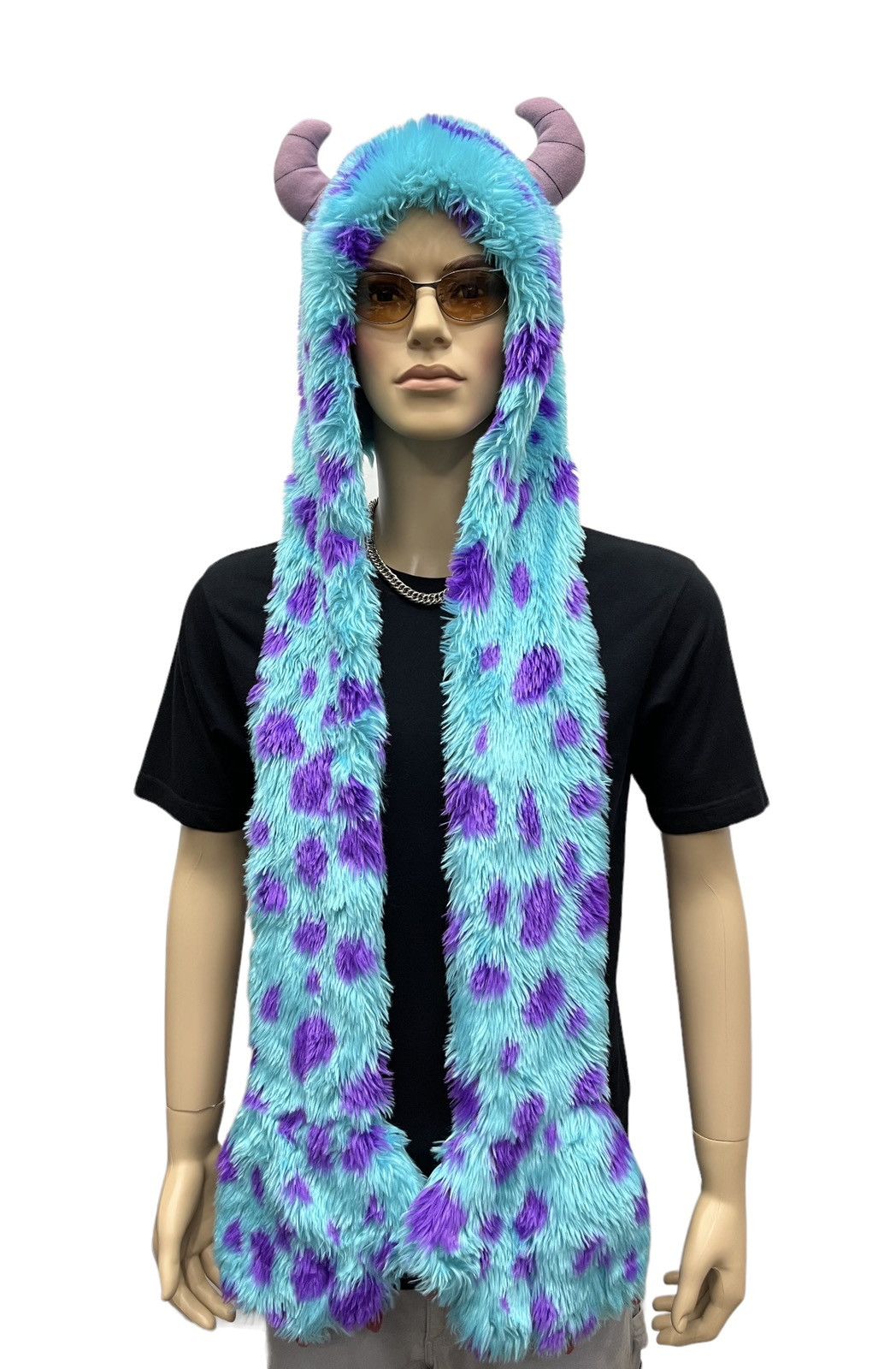 Disney 🔥MONSTERS UNIVERSITY SULLEY Fluffy Beanie Scarf Hand Warmer Size ONE SIZE - 3 Thumbnail
