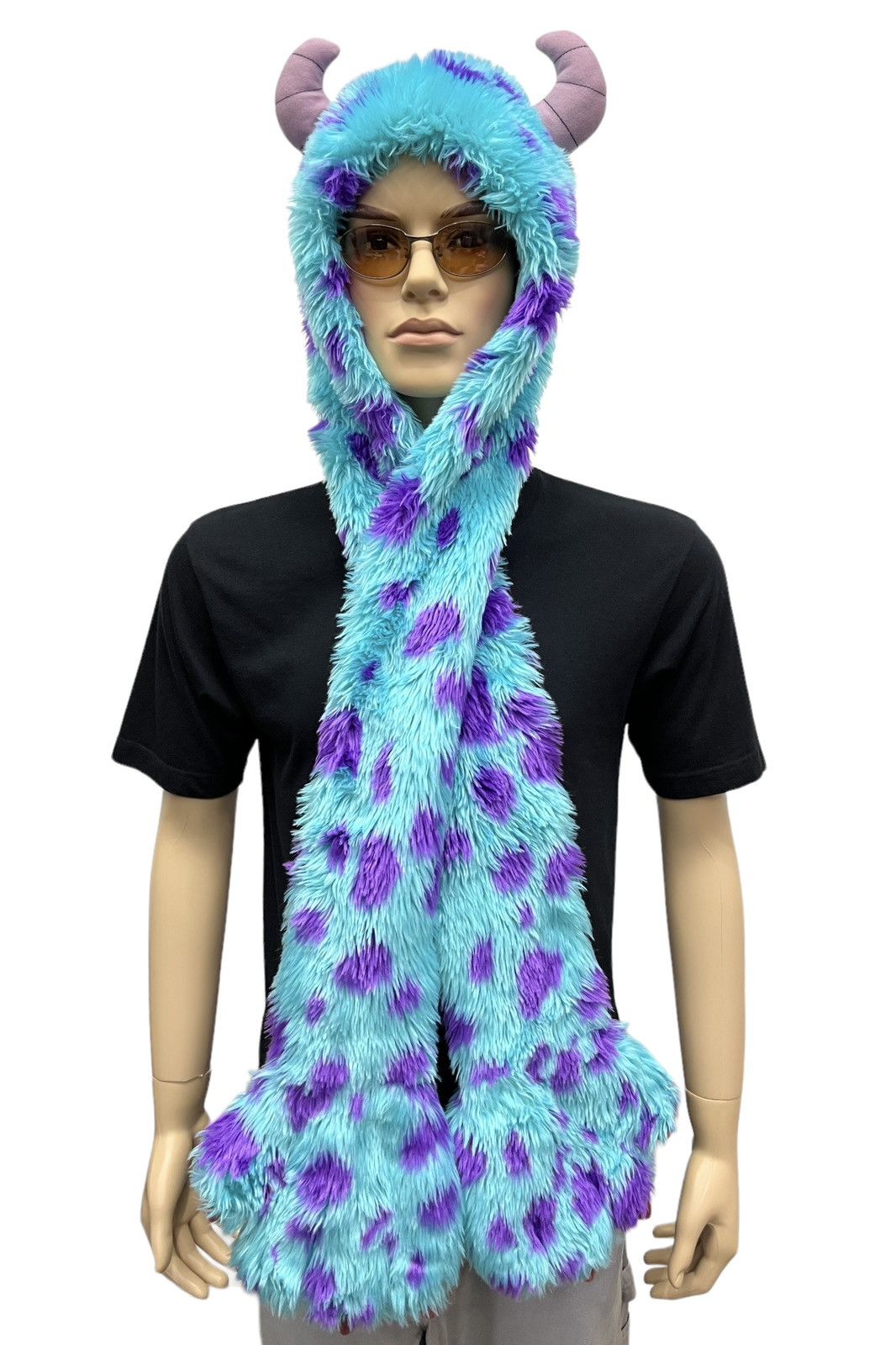 Disney 🔥MONSTERS UNIVERSITY SULLEY Fluffy Beanie Scarf Hand Warmer Size ONE SIZE - 4 Thumbnail