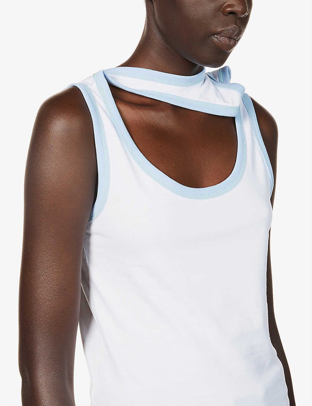 image of Yproject Three Collar Tank Top in White Blue, Women's (Size XS)