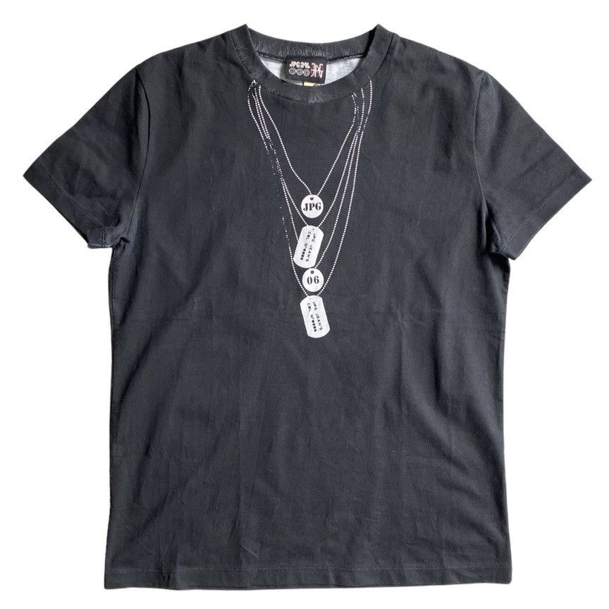 image of Jean Paul Gaultier Trompe L'oeil Dog Tag T Shirt in Black, Men's (Size Small)