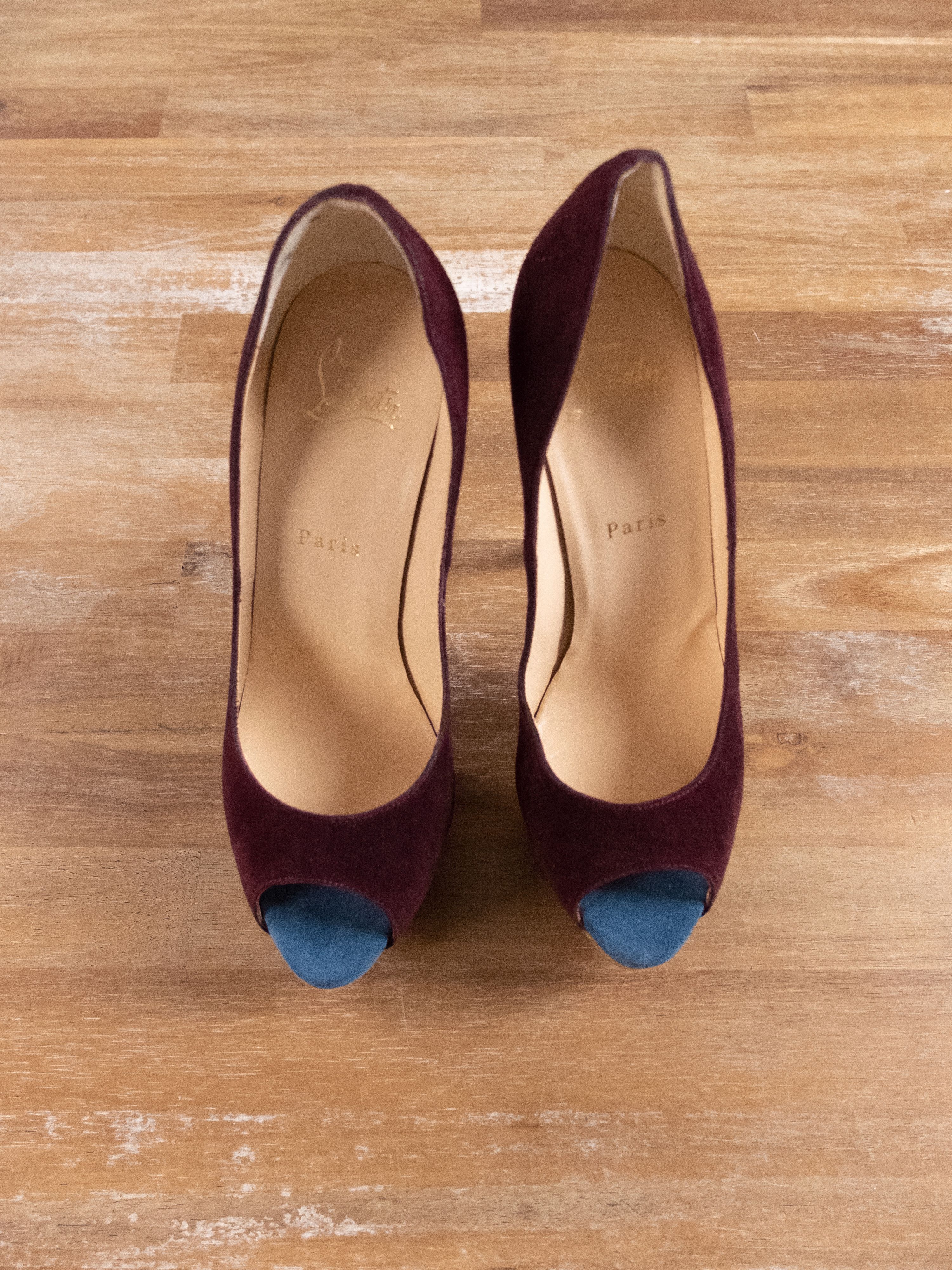 Christian Louboutin CHRISTIAN LOUBOUTIN Lady Peep burgundy suede platform pumps Size US 8 / IT 38 - 2 Thumbnail