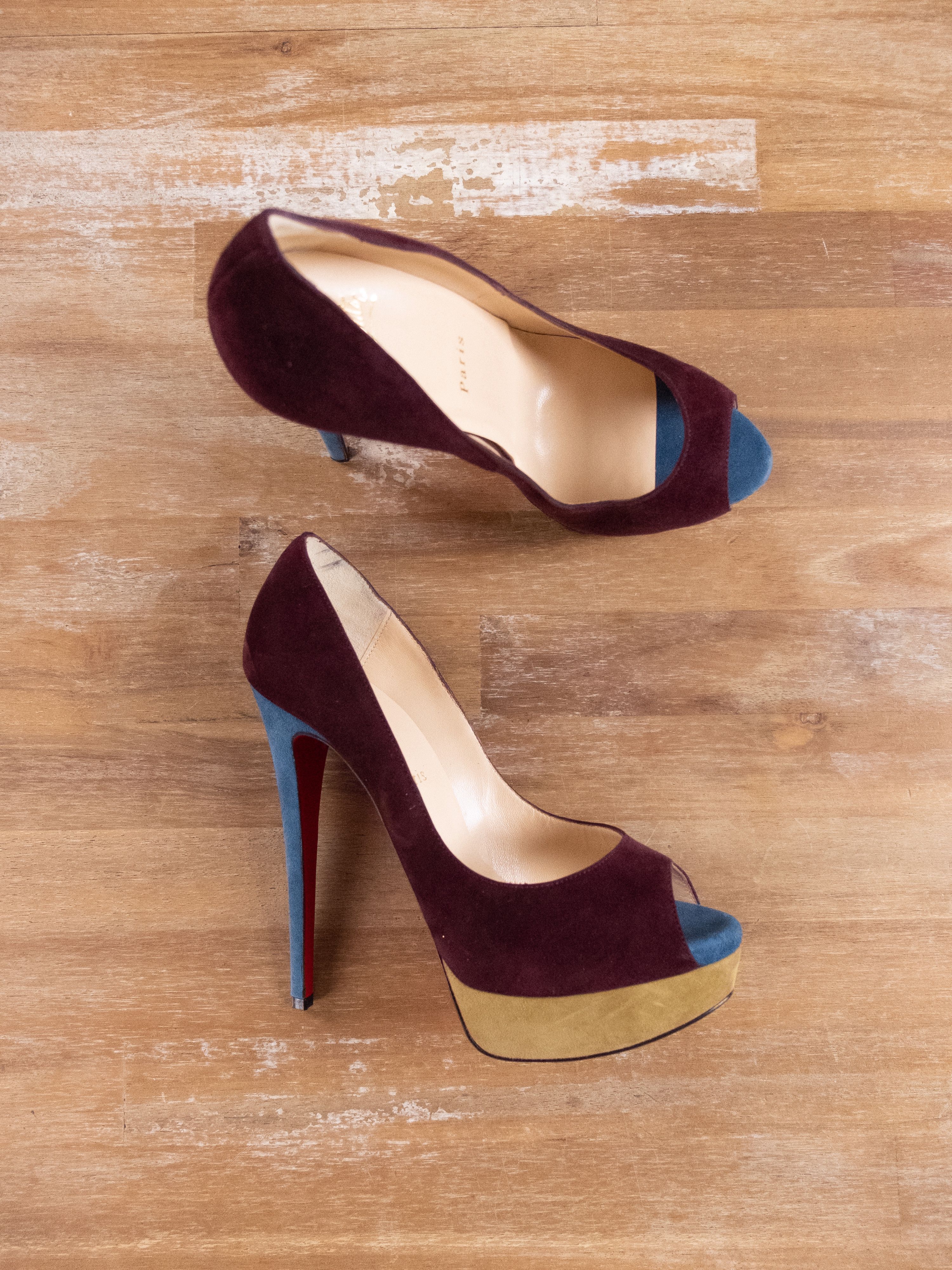 Christian Louboutin CHRISTIAN LOUBOUTIN Lady Peep burgundy suede platform pumps Size US 8 / IT 38 - 1 Thumbnail
