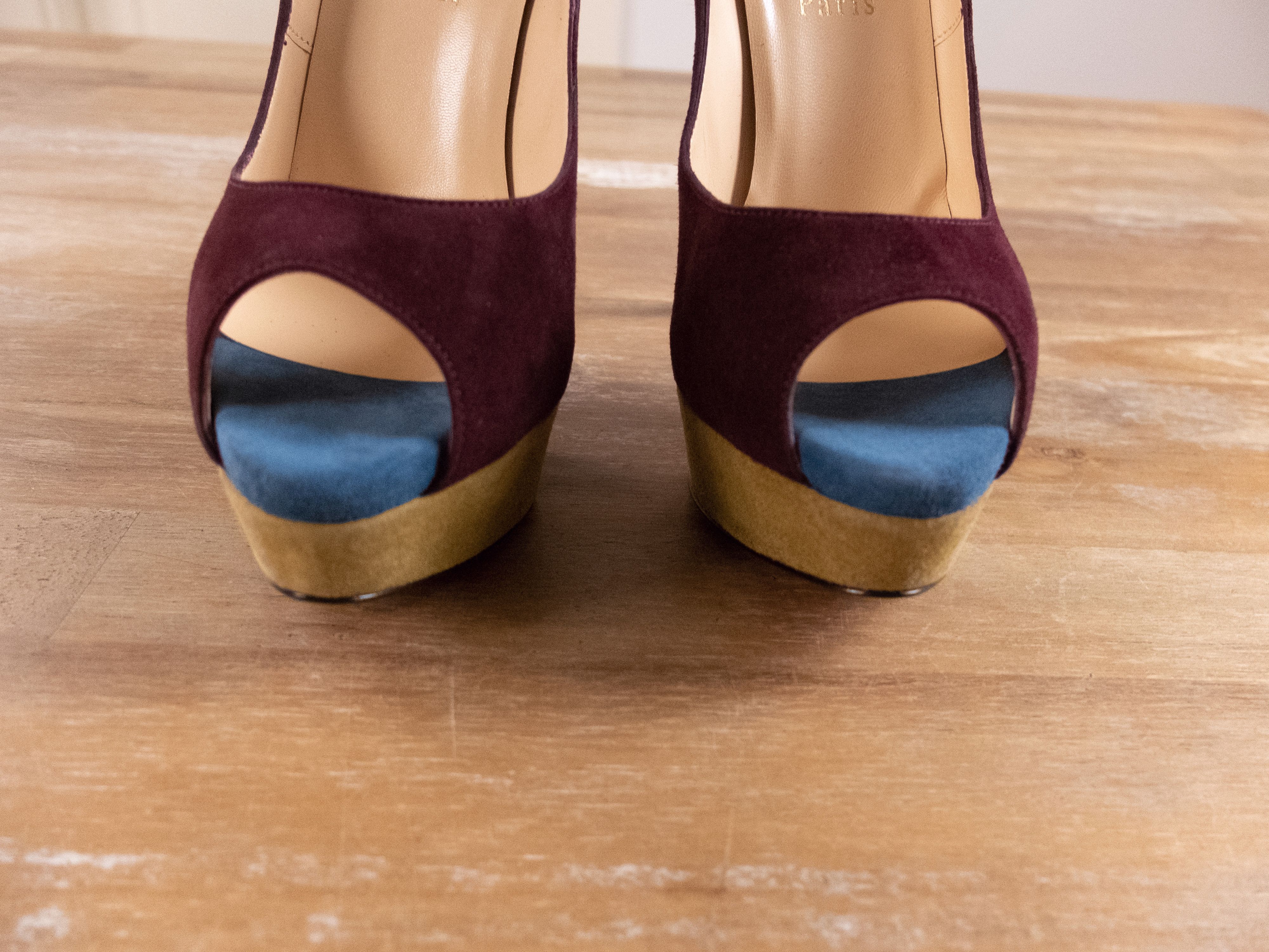 Christian Louboutin CHRISTIAN LOUBOUTIN Lady Peep burgundy suede platform pumps Size US 8 / IT 38 - 3 Thumbnail