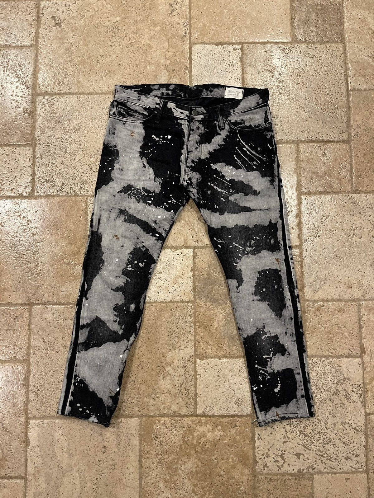 image of Fear Of God X Maxfield Tie Dye Selvedge Romper Denim Pants in Black, Men's (Size 34)