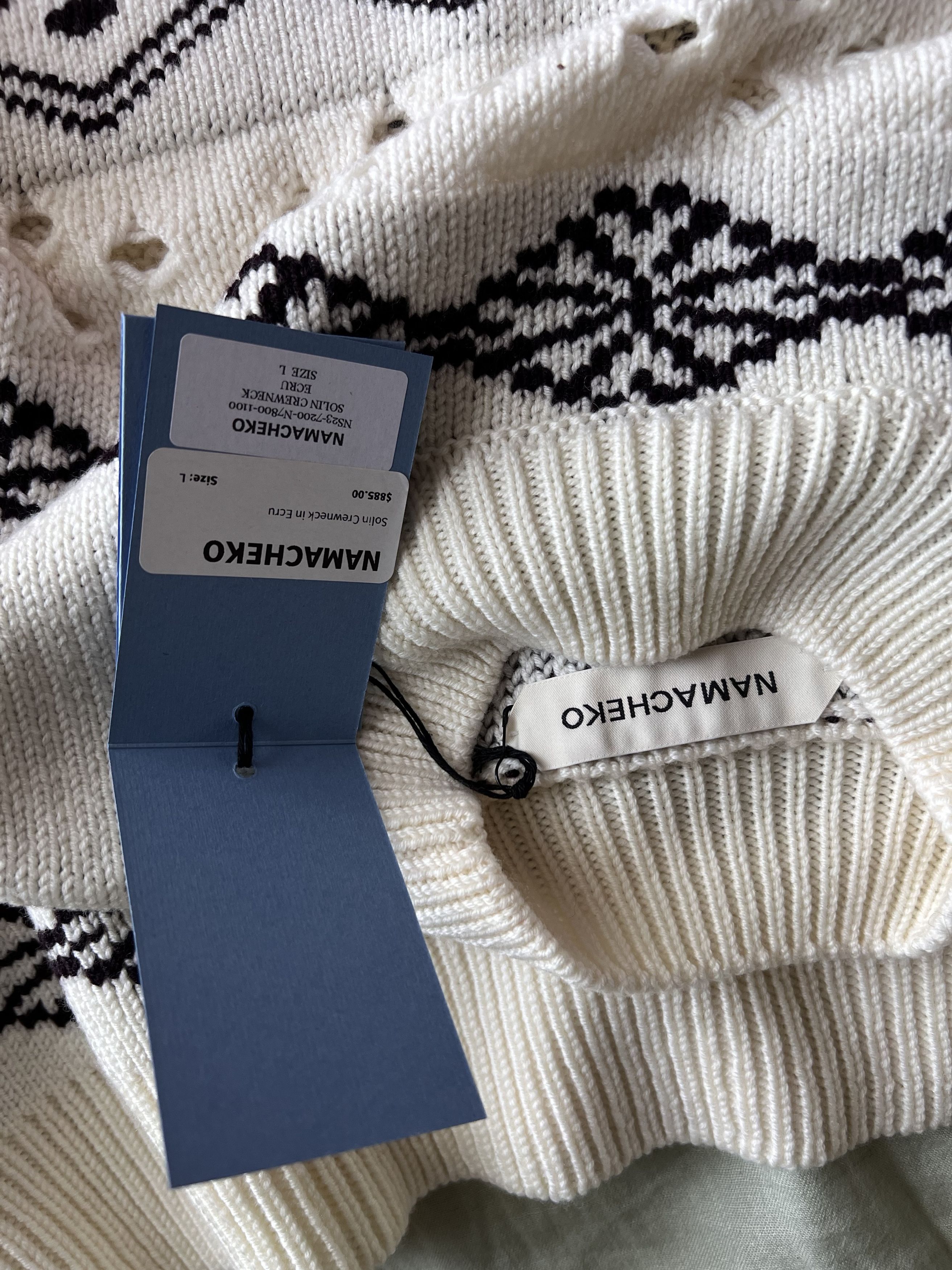 Namacheko Namacheko Solin Crewneck Wool Sweater in Ecru White Size US L / EU 52-54 / 3 - 8 Thumbnail