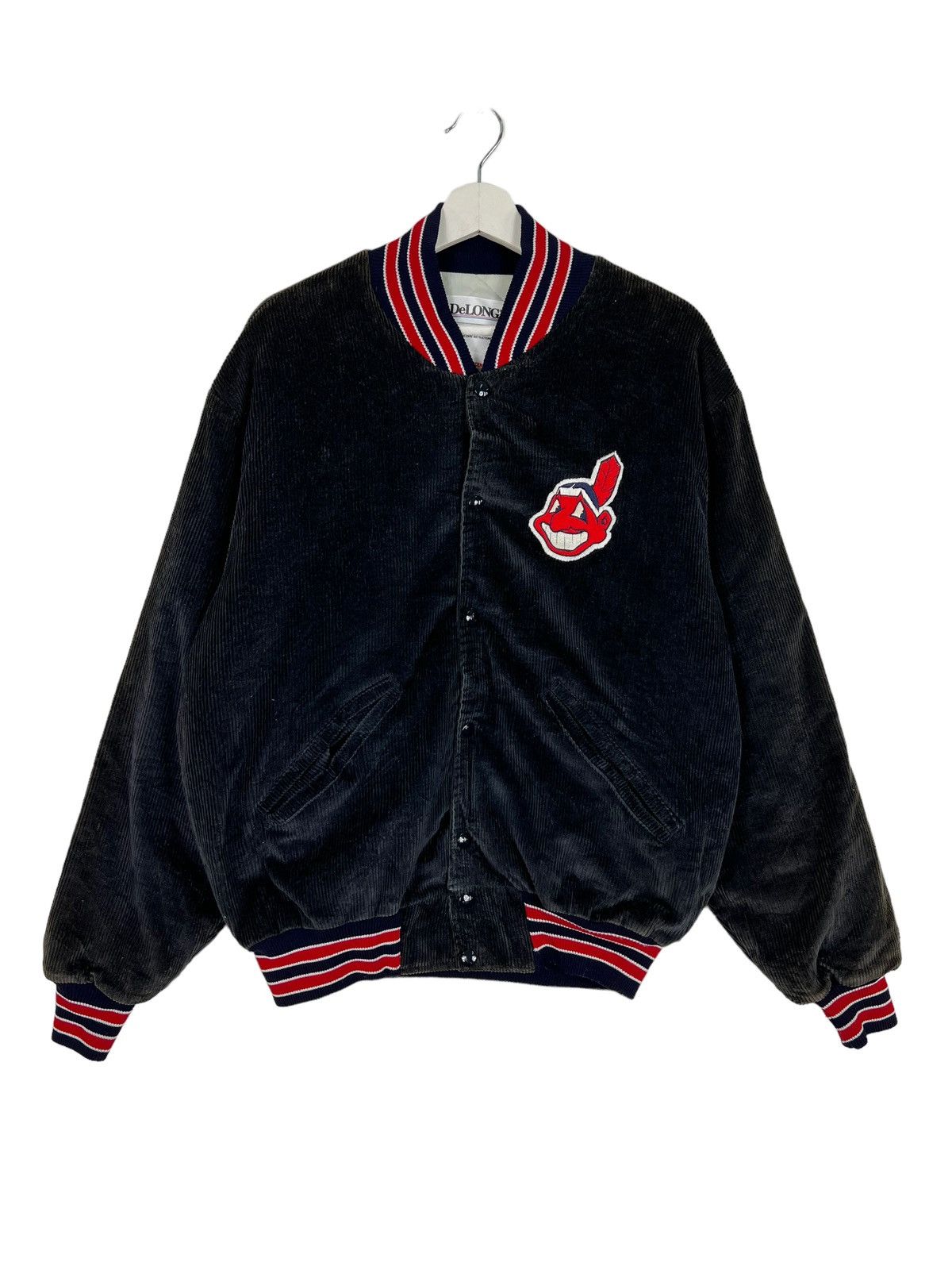 MLB 🔥 80s DELONG CLEVELAND INDIANS MLB CORDUROY BOMBER JACKET Size US L / EU 52-54 / 3 - 5 Thumbnail