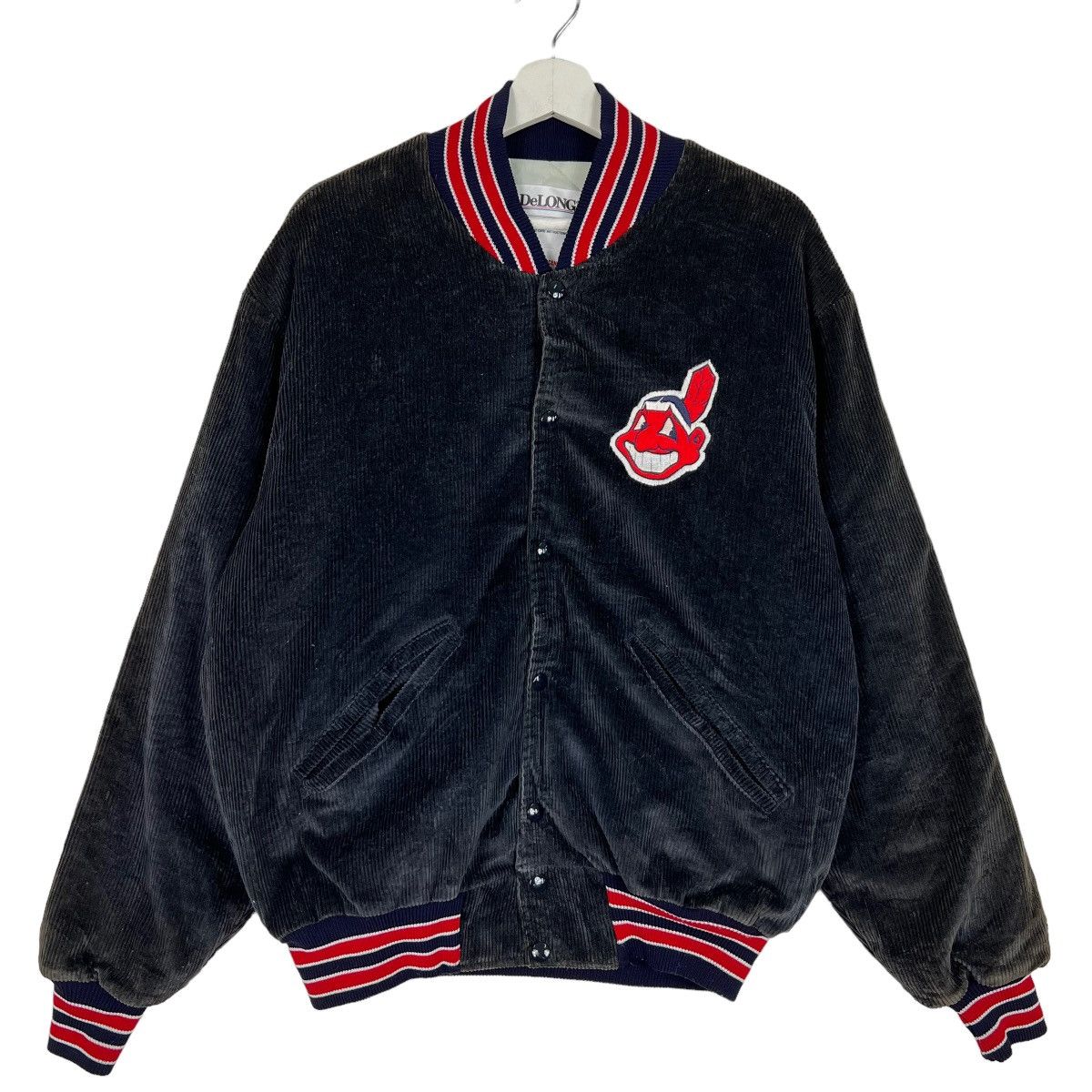 MLB 🔥 80s DELONG CLEVELAND INDIANS MLB CORDUROY BOMBER JACKET Size US L / EU 52-54 / 3 - 1 Thumbnail