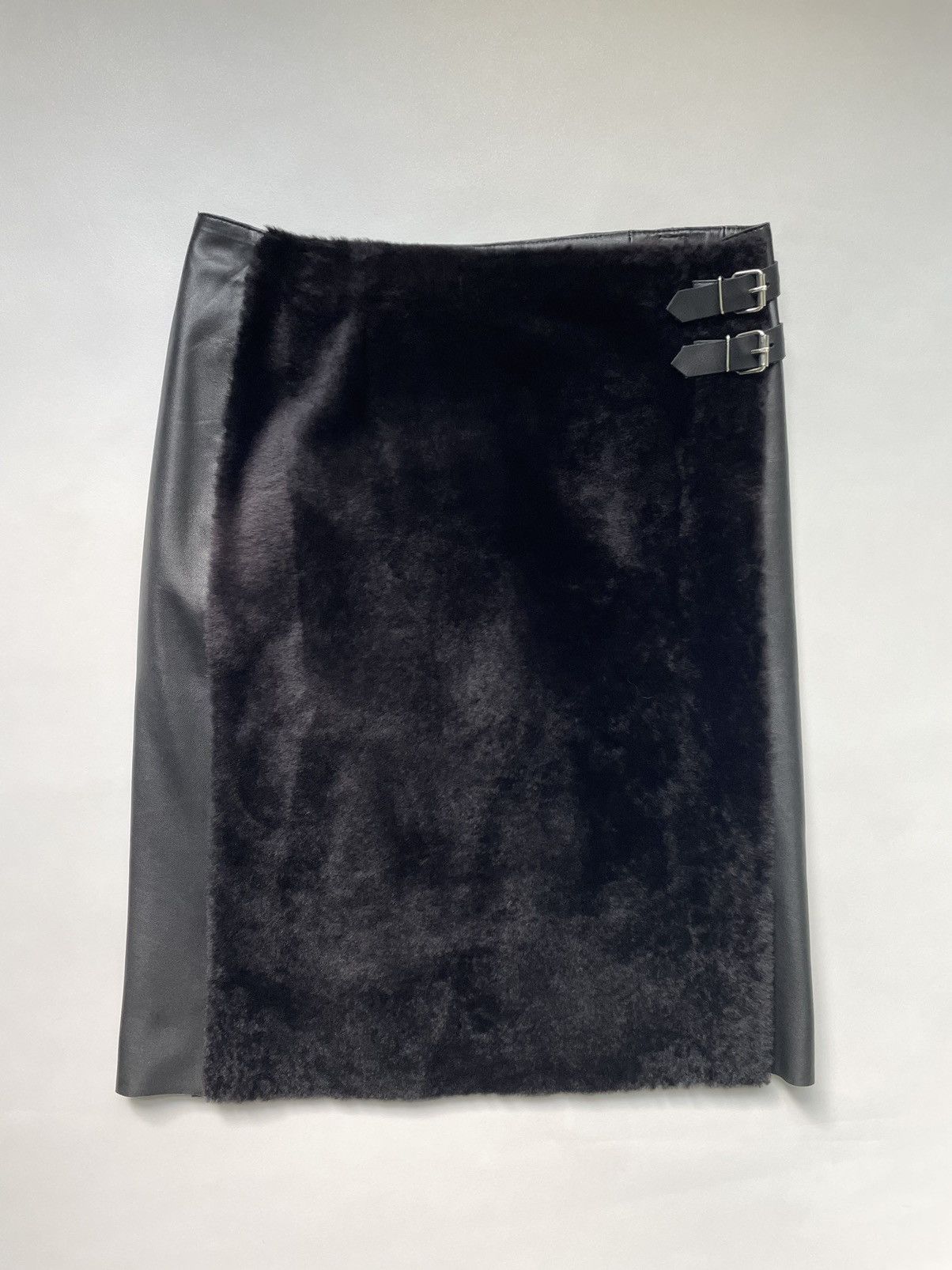 image of Miu Miu x Prada Early 2000’S Shearling Leather Skirt in Black, Women's (Size 26)