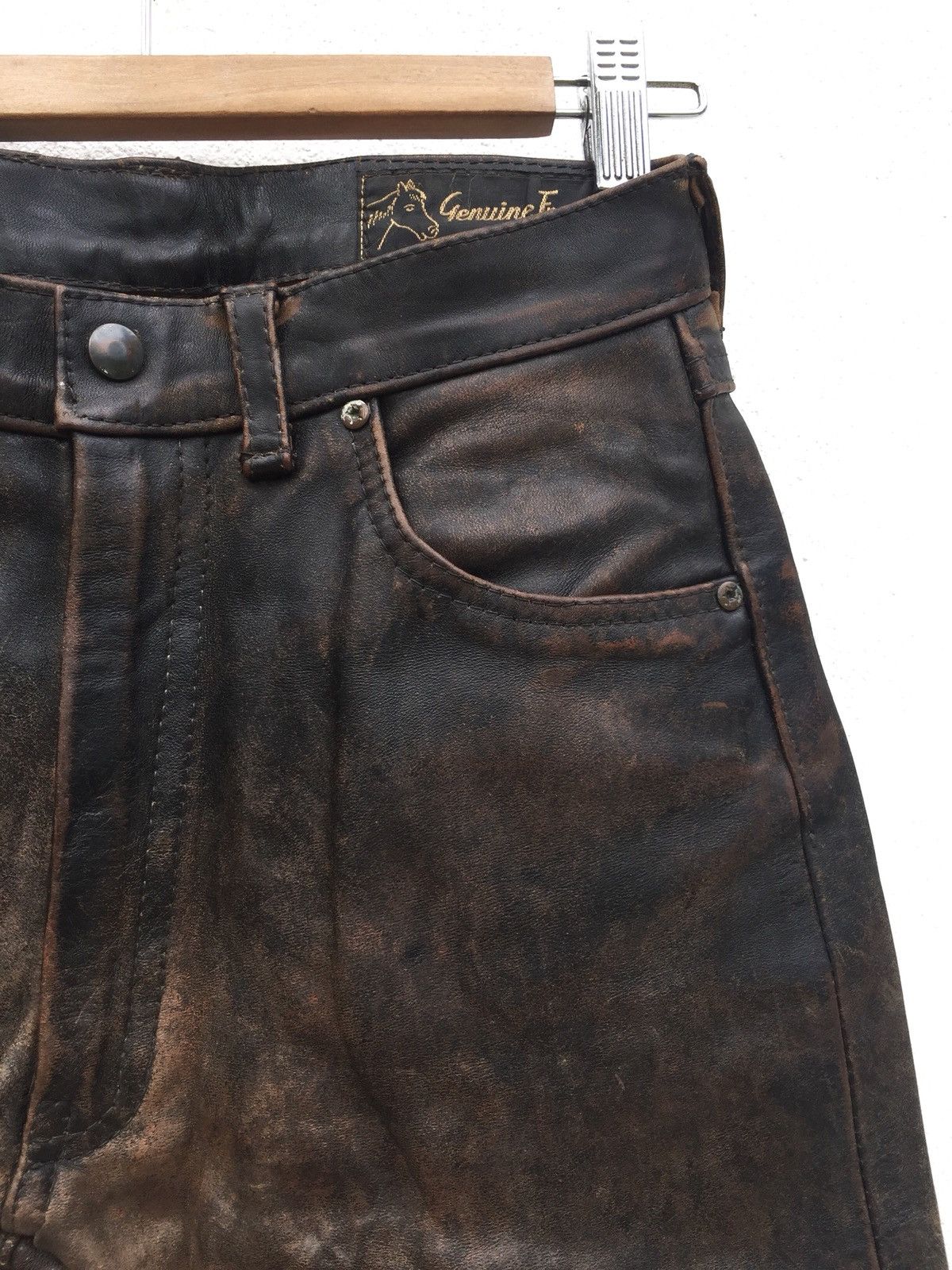 image of Cowboy Equipment x Genuine Leather 80's Front Quarter Horsehide Biker Leather Pants, Men's (Size 26