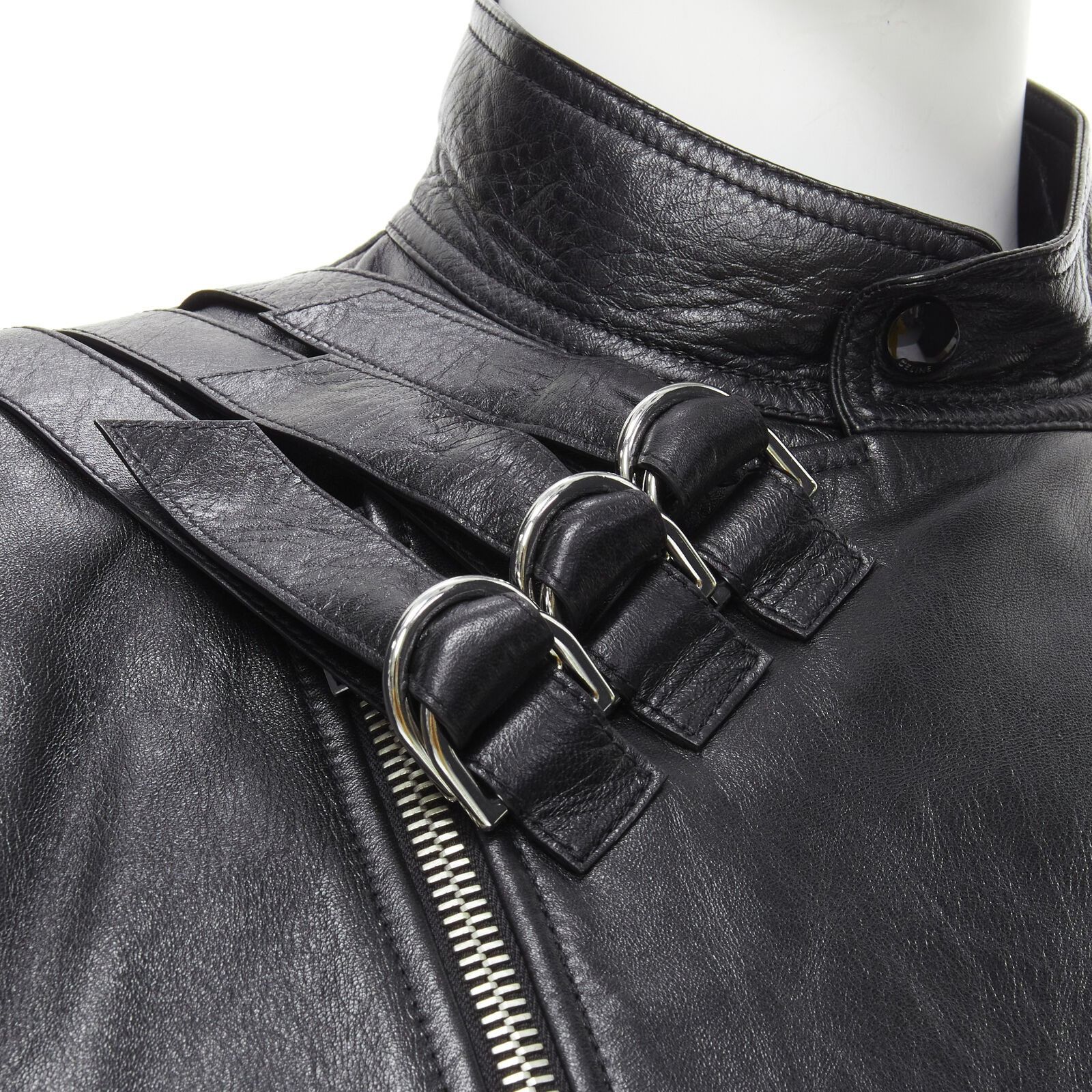 Celine CELINE Hedi Slimane 2019 Runway black lambskin buckle jacket Size US L / EU 52-54 / 3 - 2 Thumbnail
