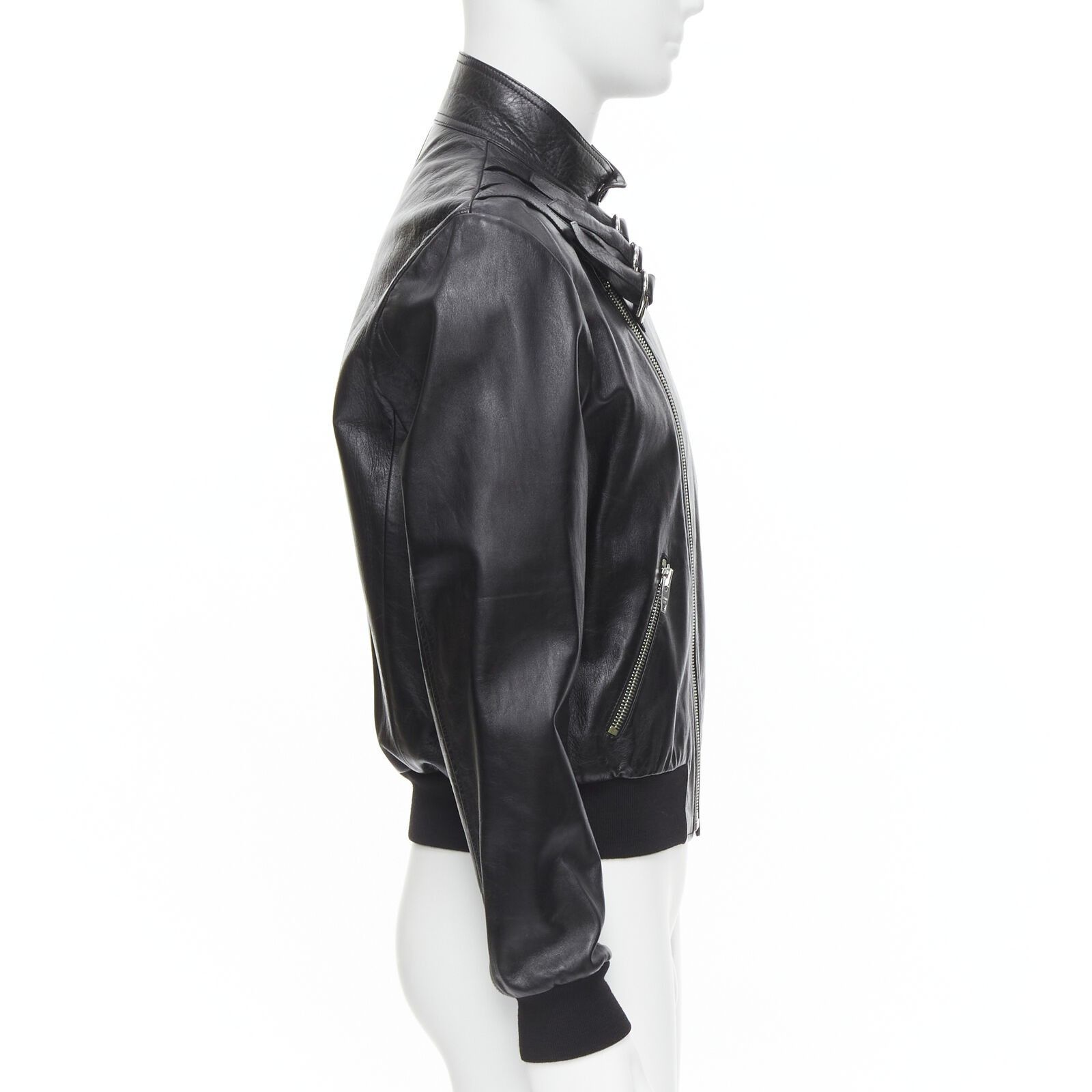 Celine CELINE Hedi Slimane 2019 Runway black lambskin buckle jacket Size US L / EU 52-54 / 3 - 5 Thumbnail