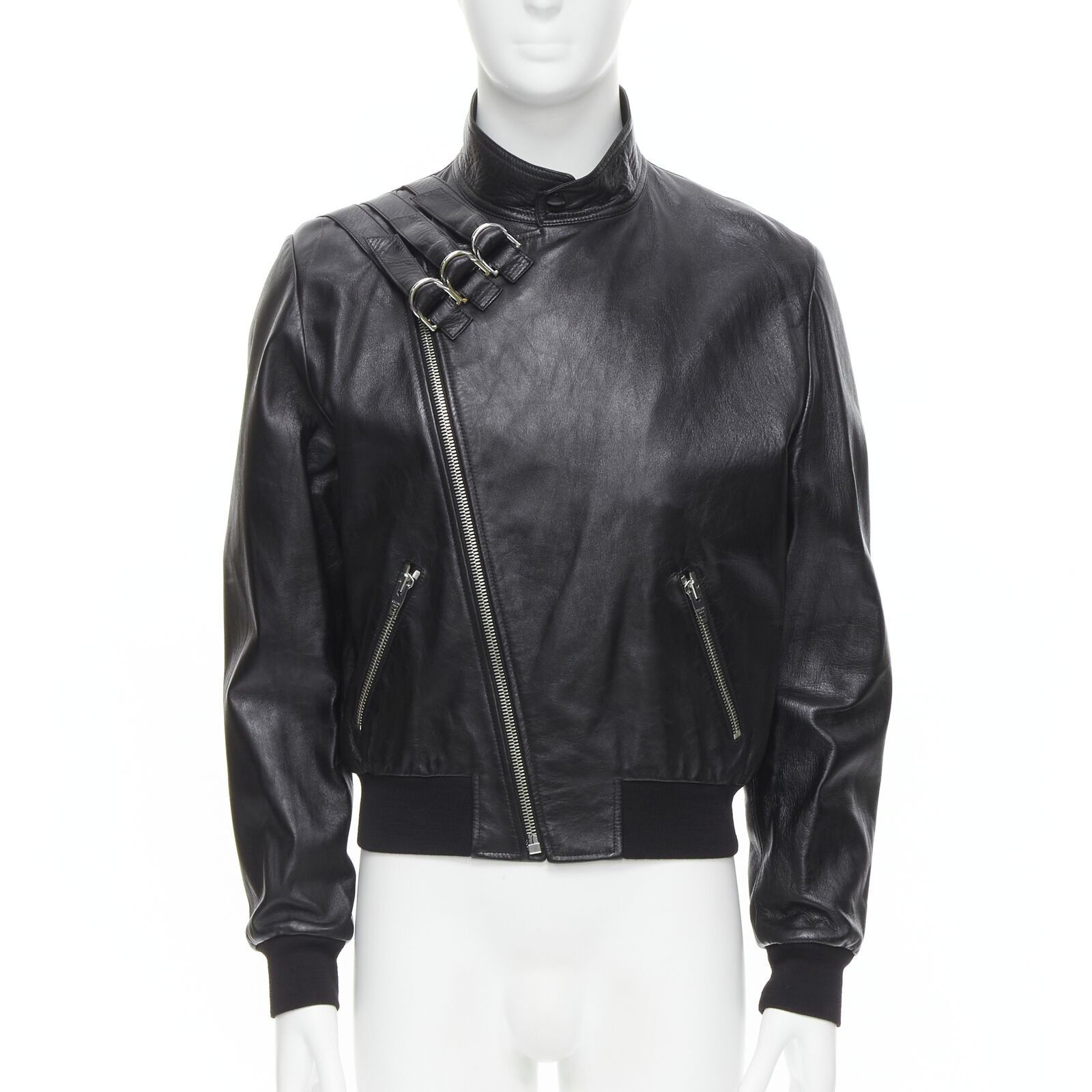 Celine CELINE Hedi Slimane 2019 Runway black lambskin buckle jacket Size US L / EU 52-54 / 3 - 1 Thumbnail