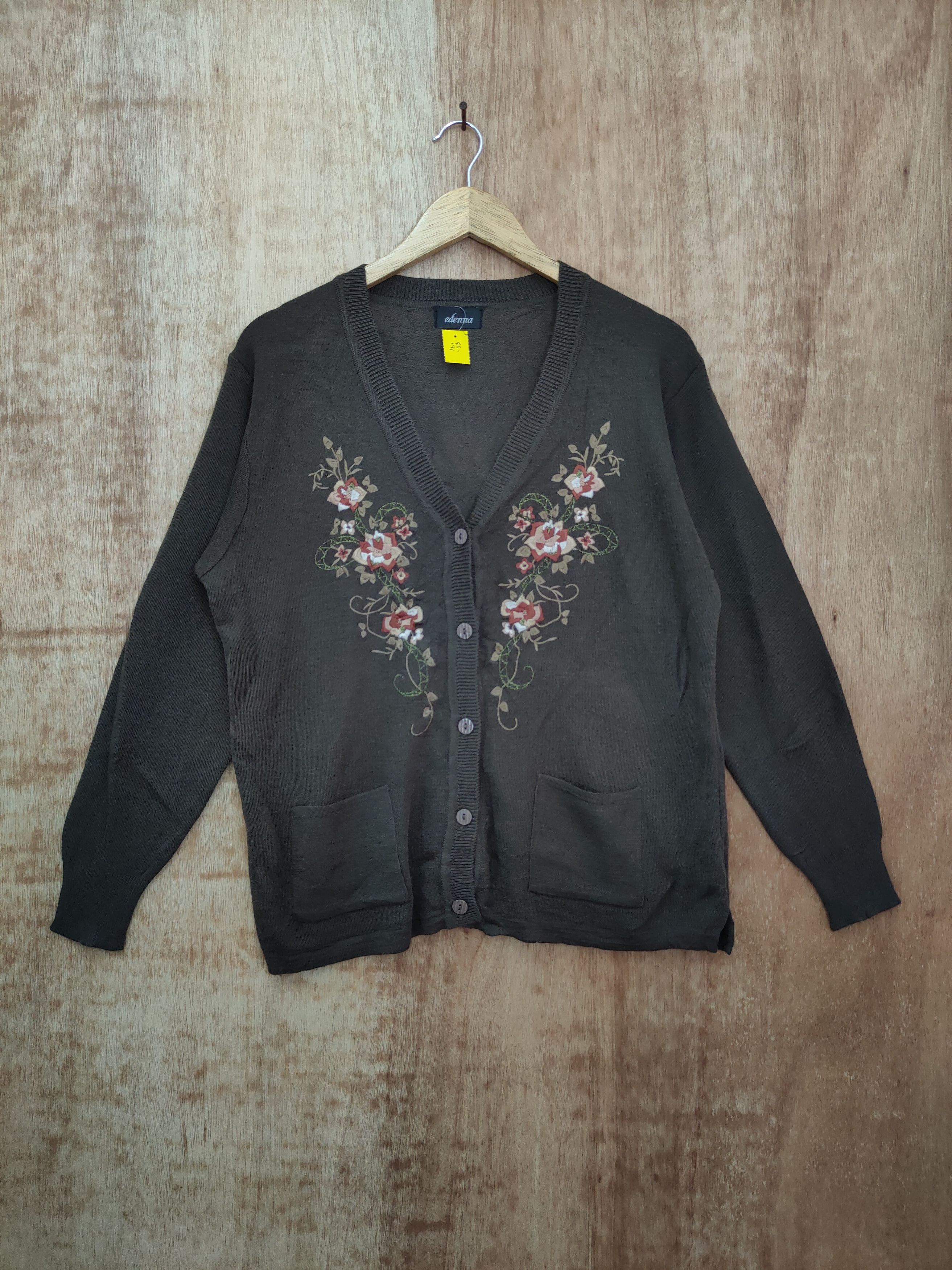 image of Edenna Cardigan Art Flower Knitwear Vintage 46-191 in Brown, Men's (Size Medium)