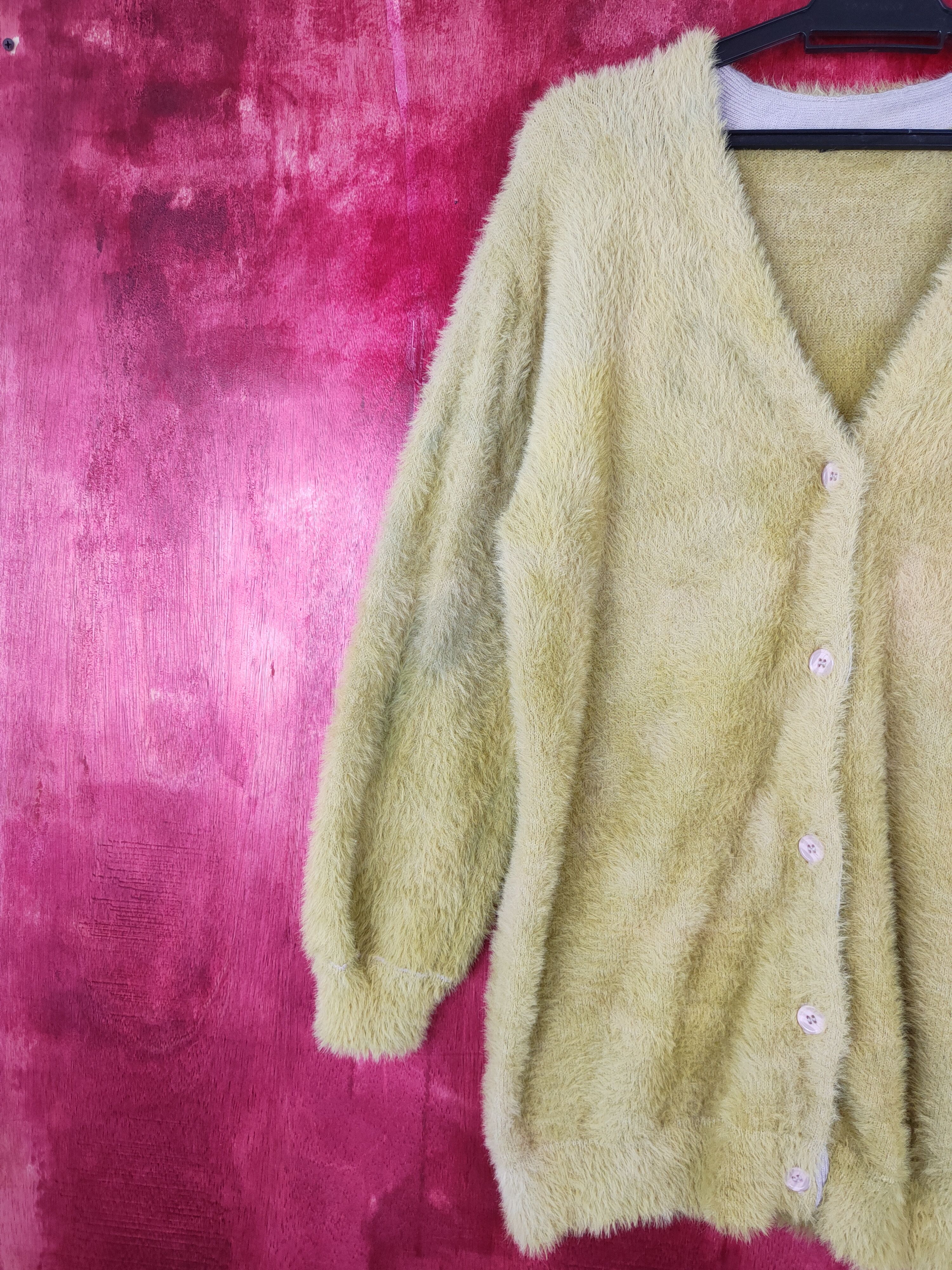 Aran Isles Knitwear Igni Yellow Cardigan fur mohair shag shaggy knitwear #S363 Size M / US 6-8 / IT 42-44 - 3 Thumbnail