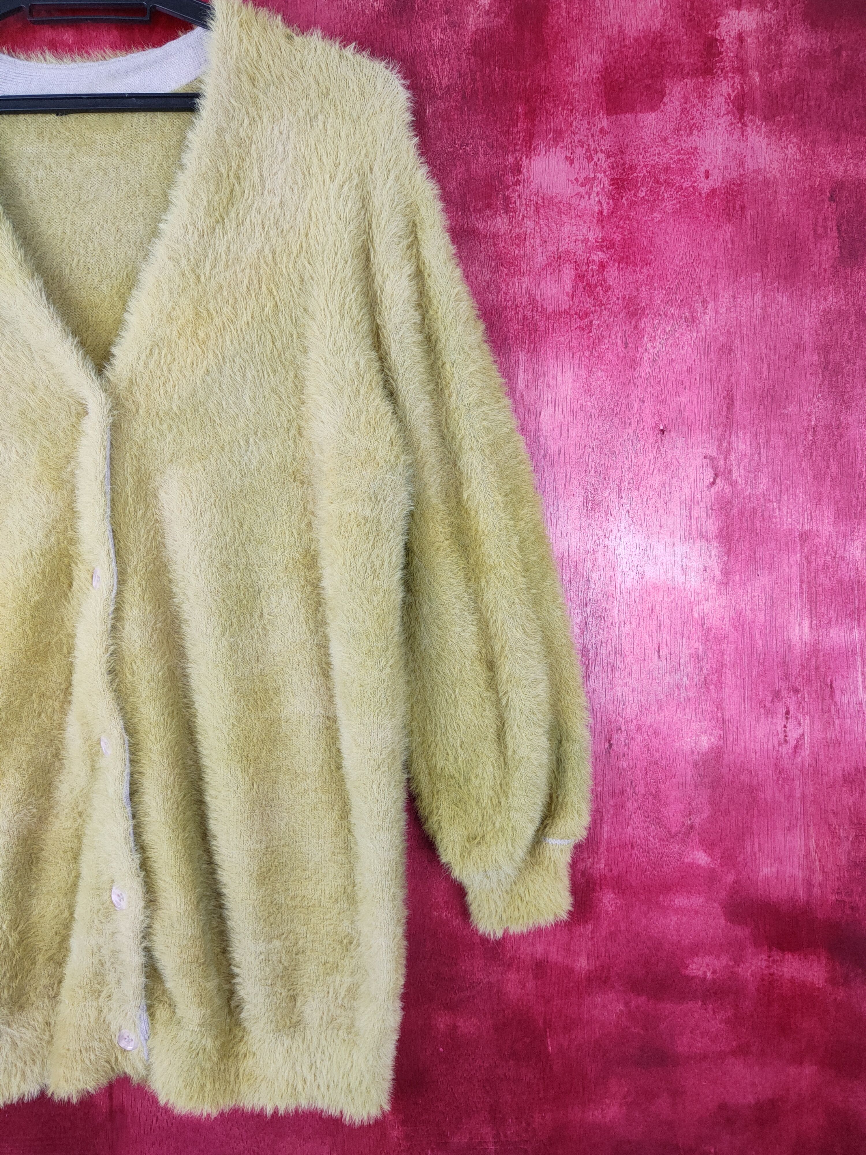 Aran Isles Knitwear Igni Yellow Cardigan fur mohair shag shaggy knitwear #S363 Size M / US 6-8 / IT 42-44 - 4 Thumbnail