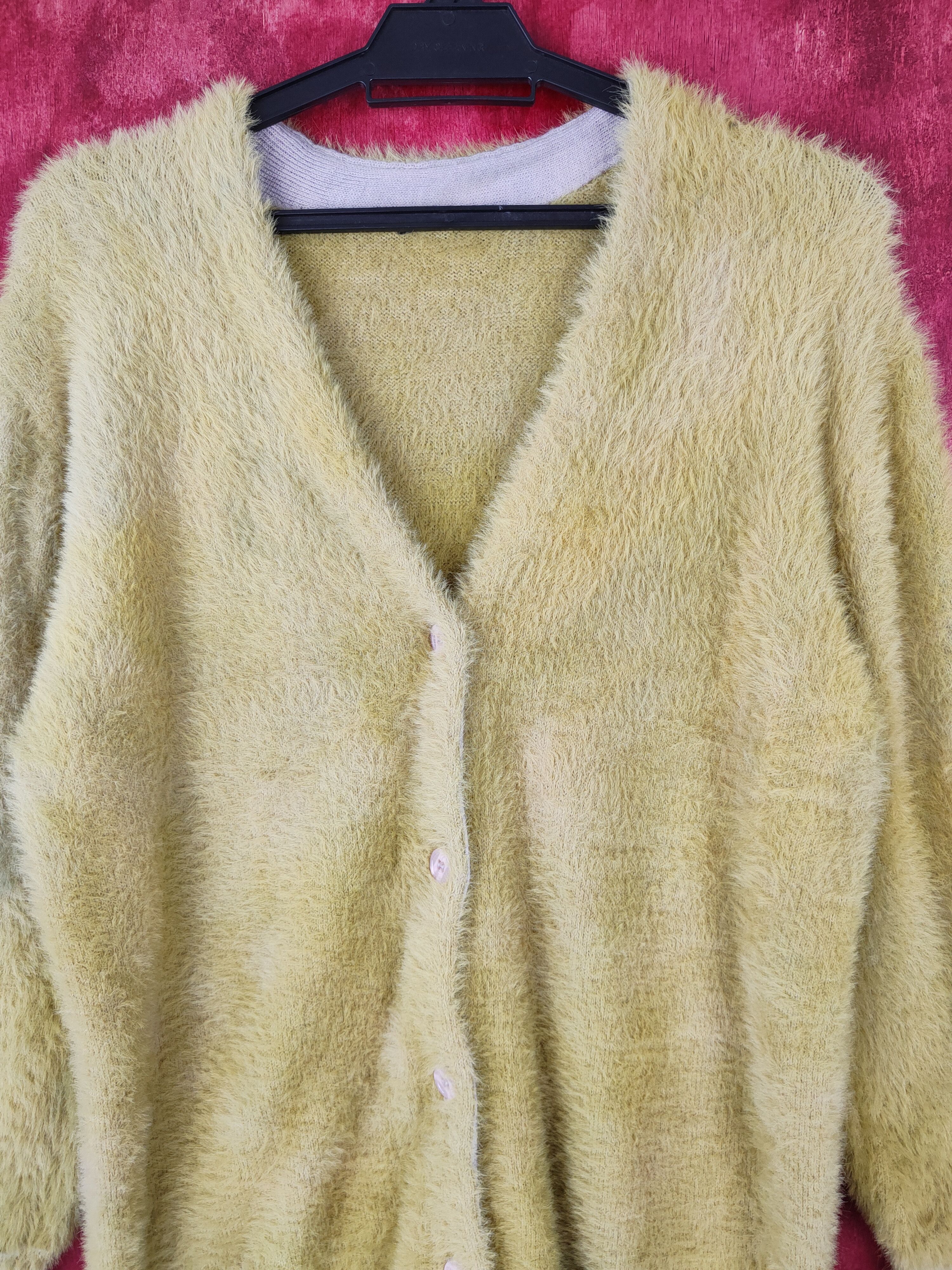 Aran Isles Knitwear Igni Yellow Cardigan fur mohair shag shaggy knitwear #S363 Size M / US 6-8 / IT 42-44 - 2 Thumbnail