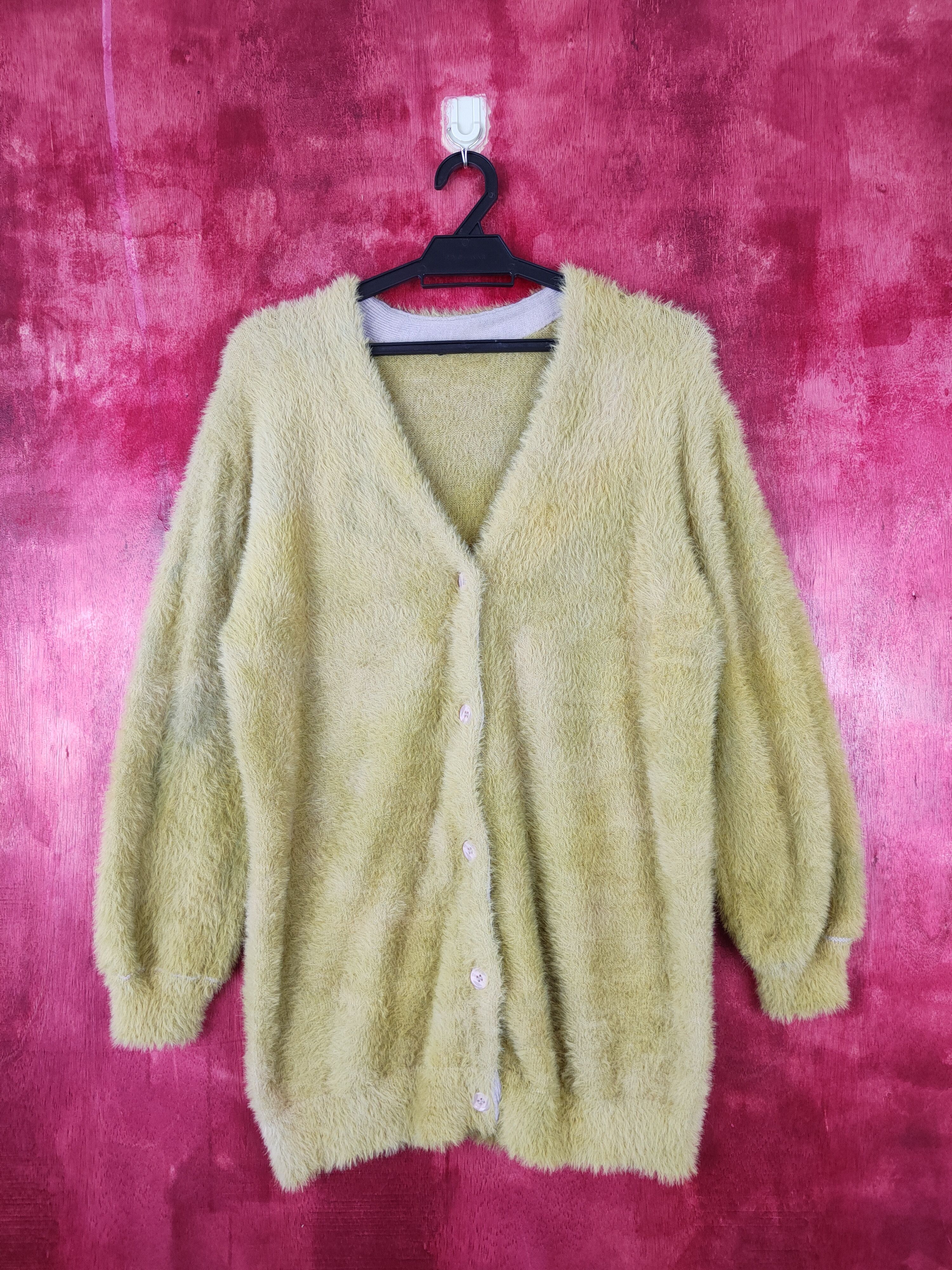 Aran Isles Knitwear Igni Yellow Cardigan fur mohair shag shaggy knitwear #S363 Size M / US 6-8 / IT 42-44 - 1 Thumbnail