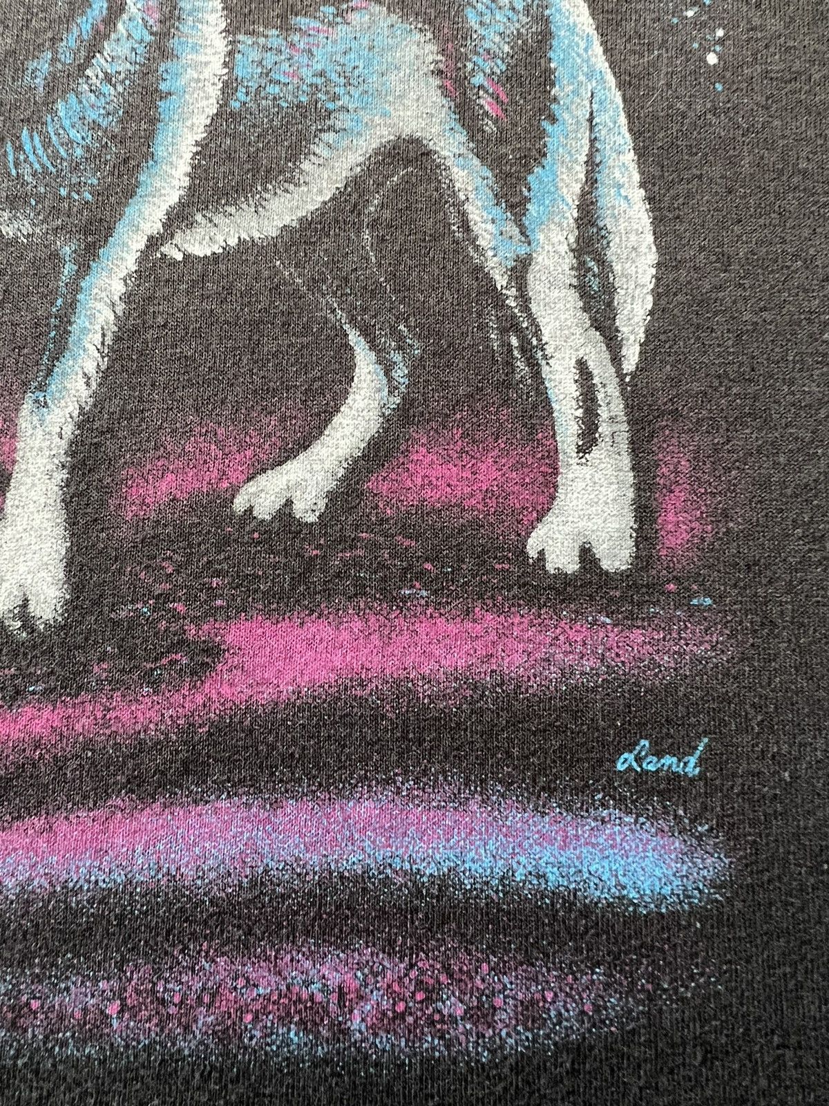 Vintage Vintage 90s Wolf Single Stitch Faded Black Tee Size US XL / EU 56 / 4 - 6 Thumbnail