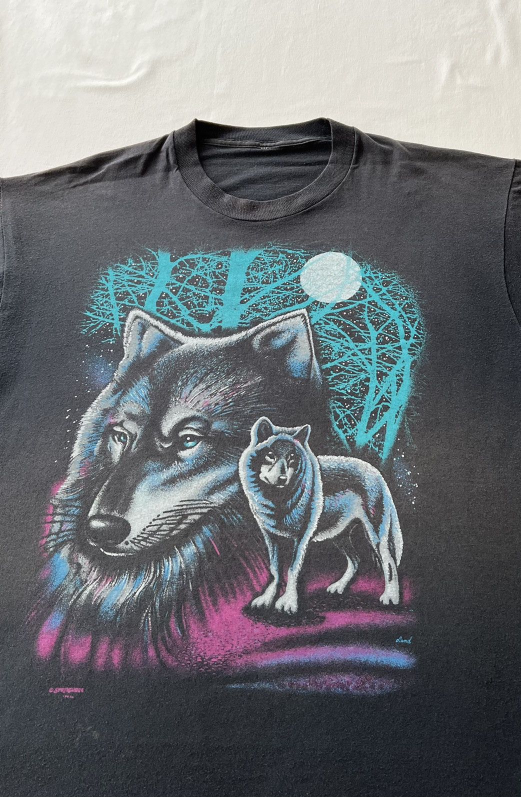 Vintage Vintage 90s Wolf Single Stitch Faded Black Tee Size US XL / EU 56 / 4 - 3 Thumbnail