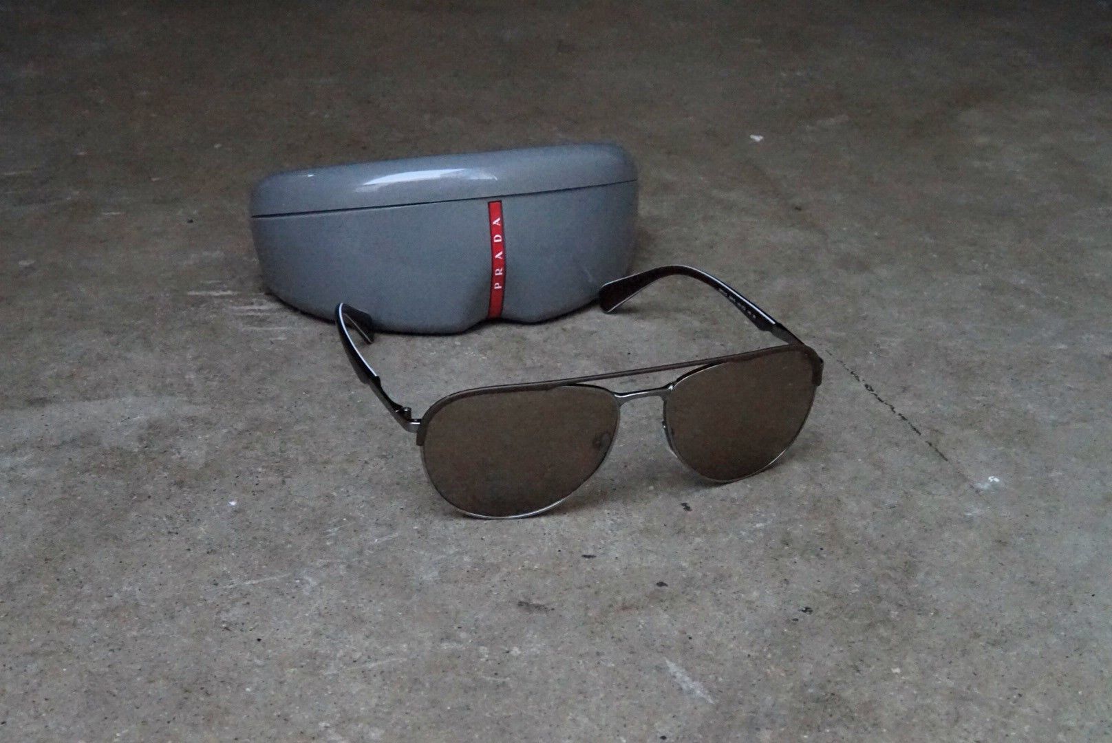 image of Prada Sunglasses Spr51Q Aviator Brown Lens Italy in Silver, Men's