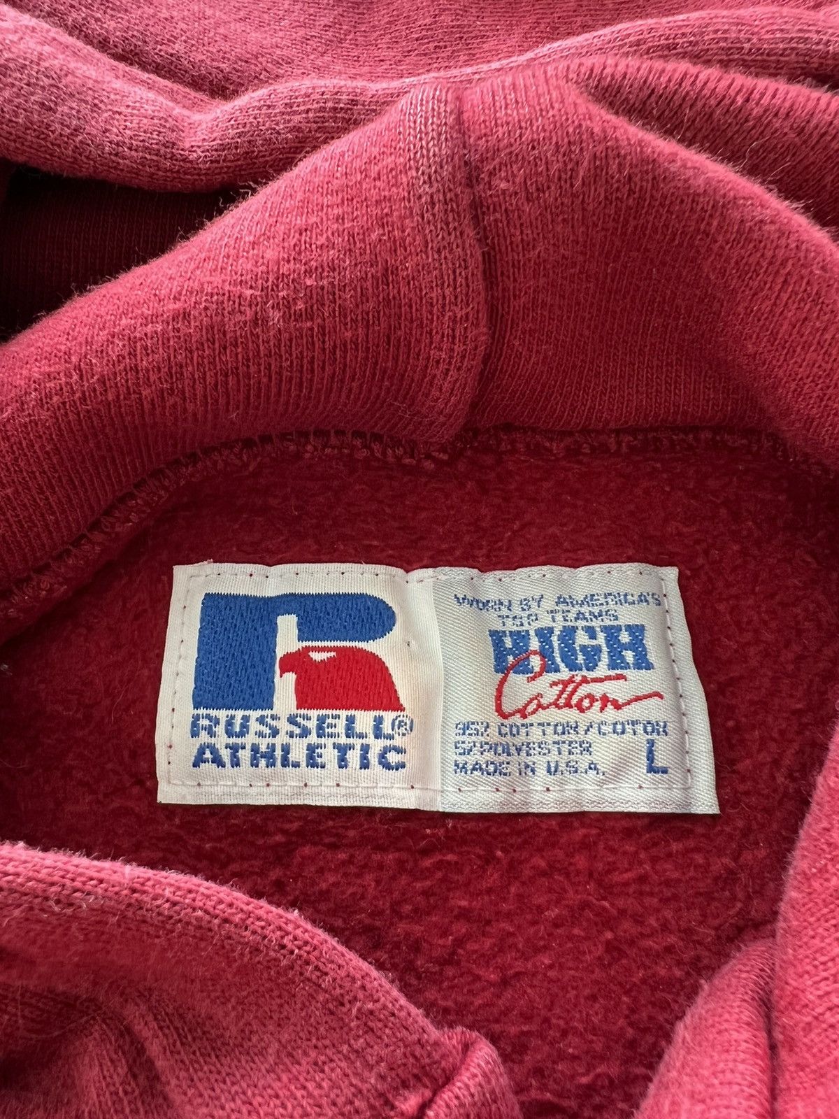 Russell Athletic Vintage 90s Russell Athletic Made in USA Burgandy Hoodie Size US L / EU 52-54 / 3 - 10 Thumbnail