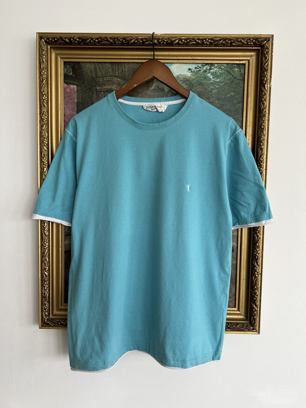 Vintage Vintage Yves Saint Laurent YVS Pour Homme Blue Tee Size US L / EU 52-54 / 3 - 1 Thumbnail