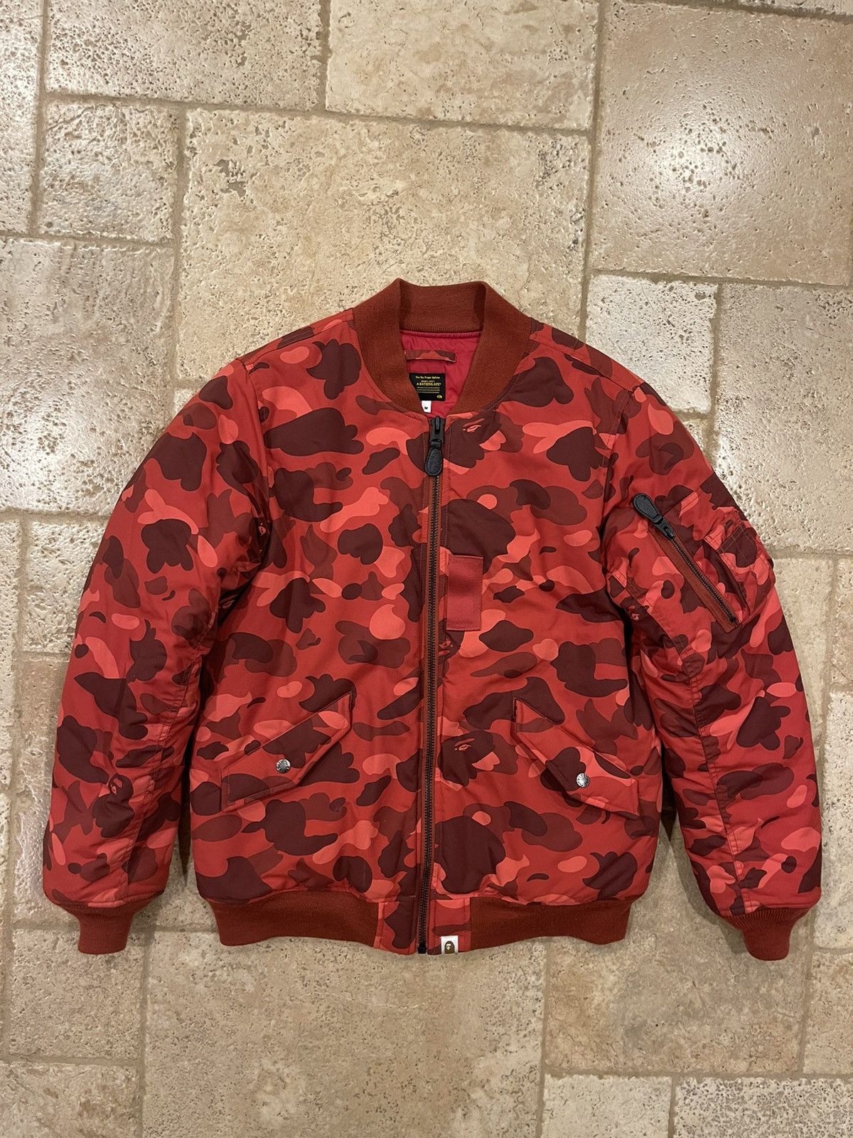 image of Bape Red Camo Ma-1 Bomber Jacket, Men's (Size Medium)