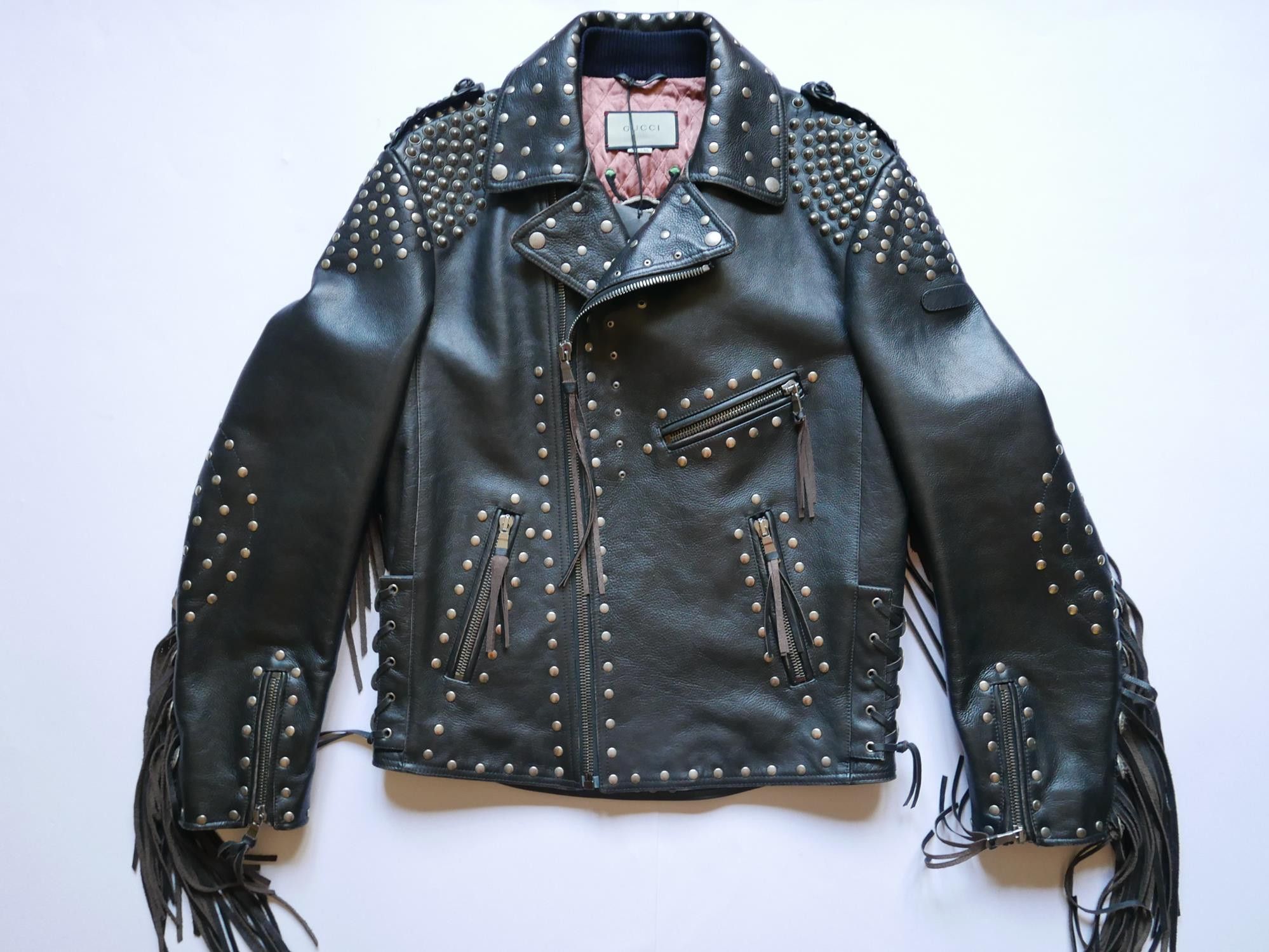 image of Gucci Jacket Leather Biker Studded Embroidered NWT 44 in Black, Men's (Size Small)