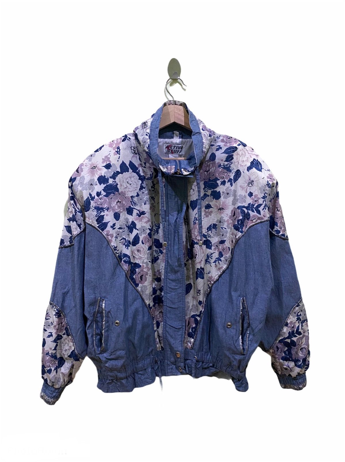image of Active Stuff Floral Design Bomber Jacket Style in Blue Floral, Men's (Size Medium)
