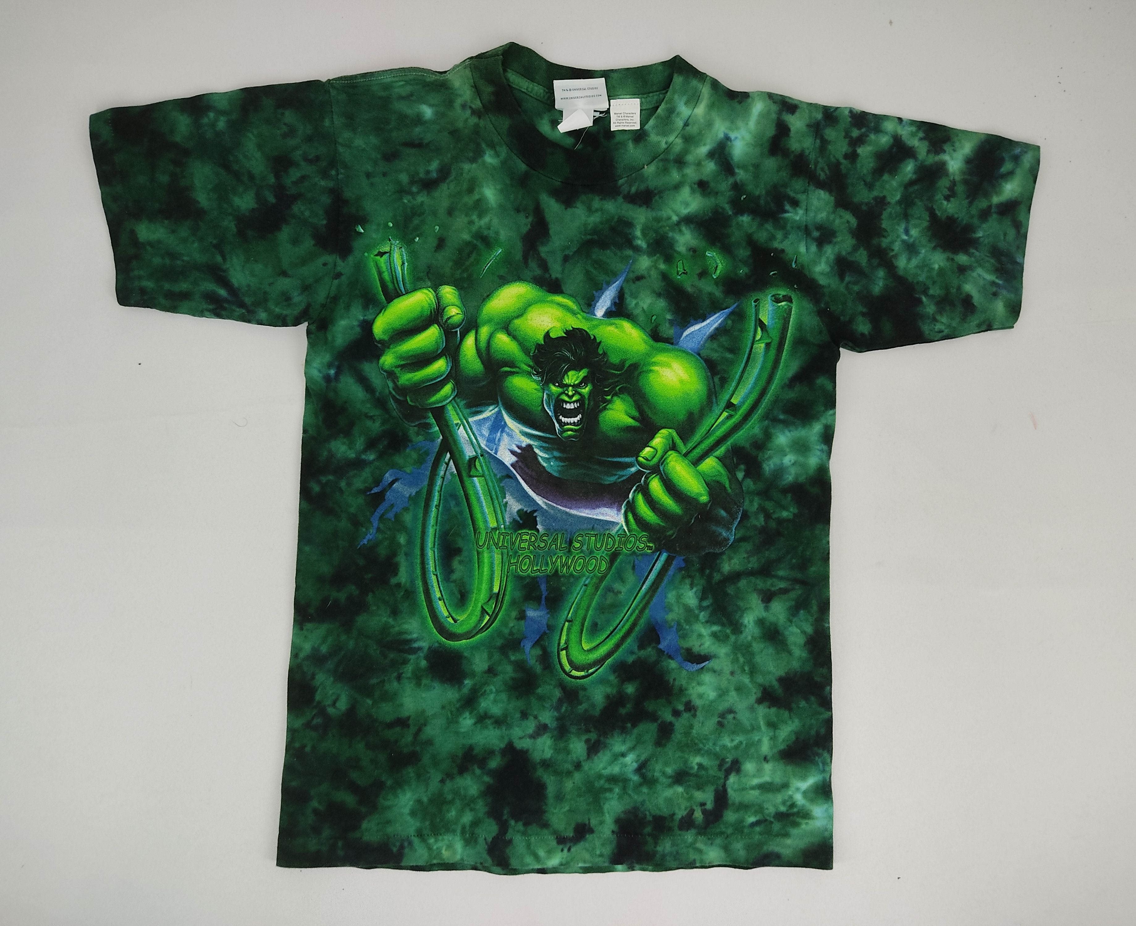 image of Marvel Comics x Universal Studios Mega Vintage 90's Hulk Marvel Movie Cartoon Tie Dye in Green (Siz