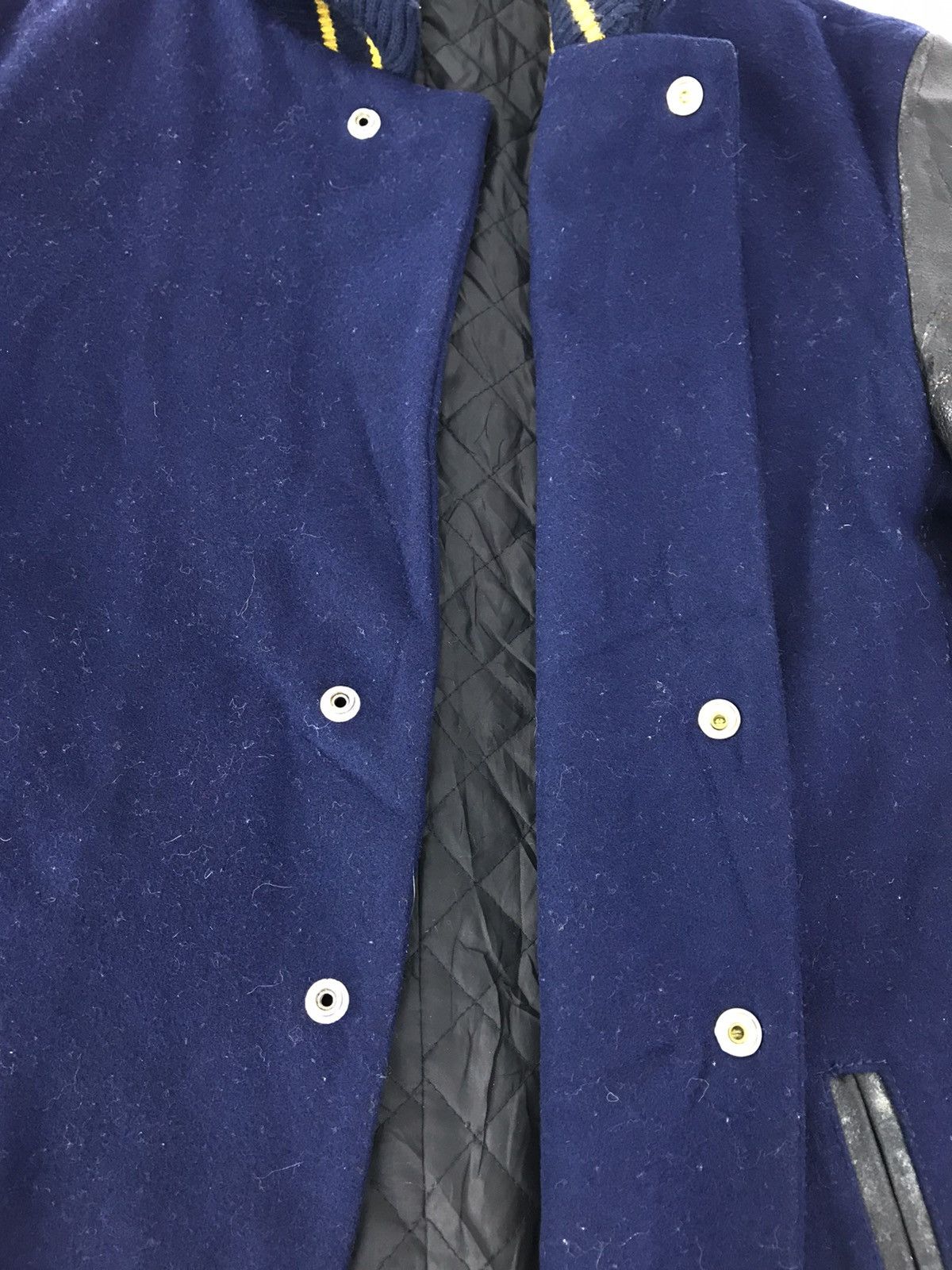 Leather Varsity Jacket Noyet Wool Cow Leather Sleeve Quilted Size US M / EU 48-50 / 2 - 2 Thumbnail