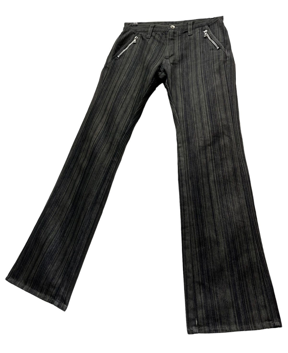 FYE🔥SEMANTIC Hickory Stripes Shiny Denim Punk Zippers Flare