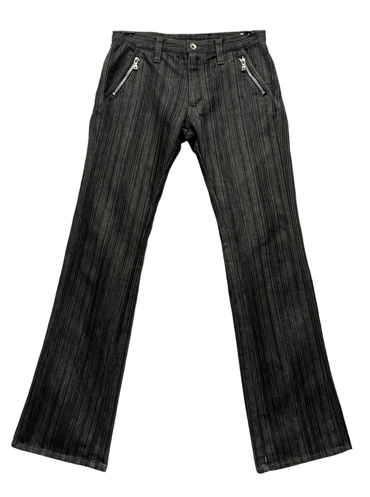 FYE🔥SEMANTIC Hickory Stripes Shiny Denim Punk Zippers Flare