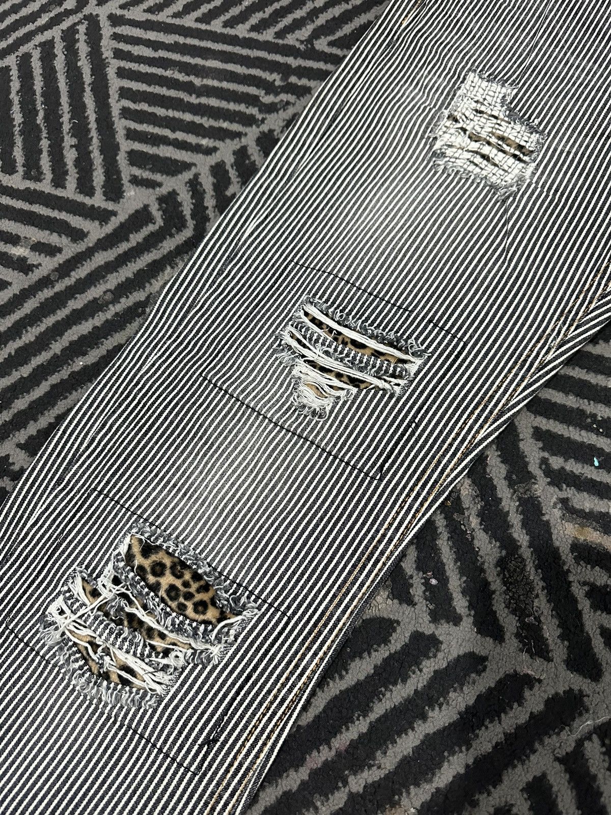 If Six Was Nine × Vintage Vintage Japanese Punk Style Skull Patchwork Striped Denim Size US 32 / EU 48 - 7 Thumbnail