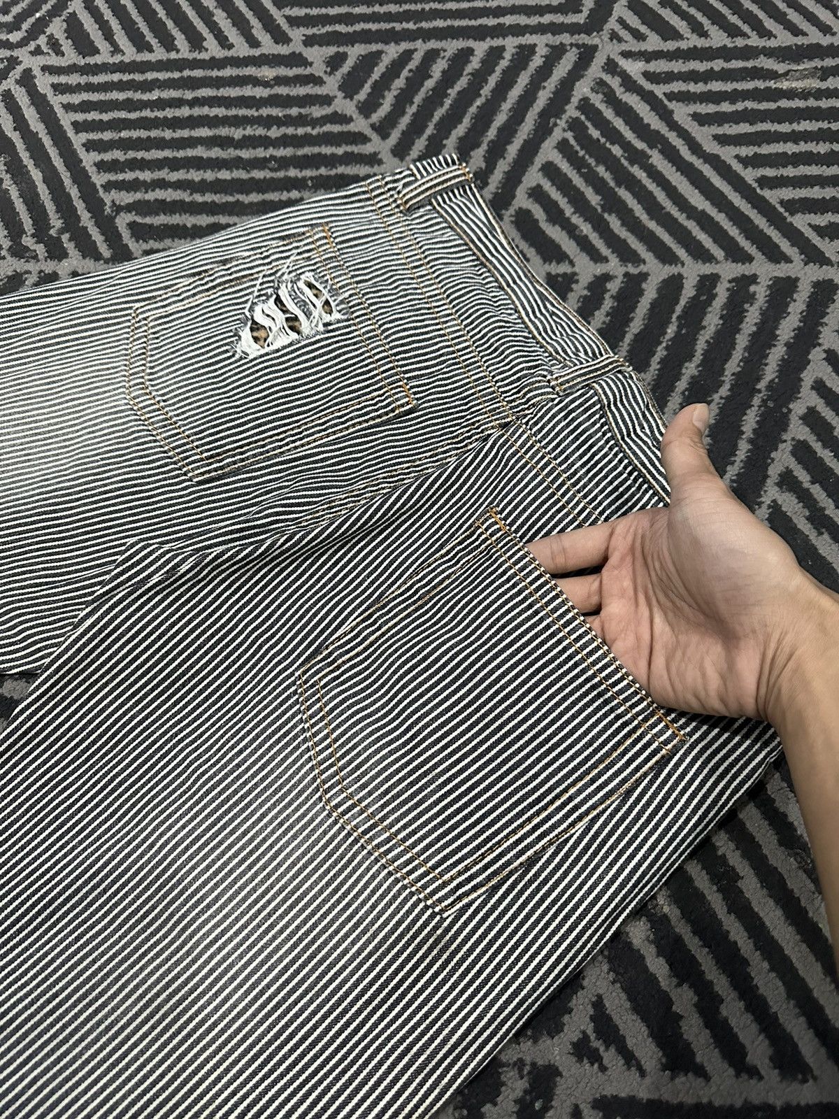 If Six Was Nine × Vintage Vintage Japanese Punk Style Skull Patchwork Striped Denim Size US 32 / EU 48 - 11 Thumbnail