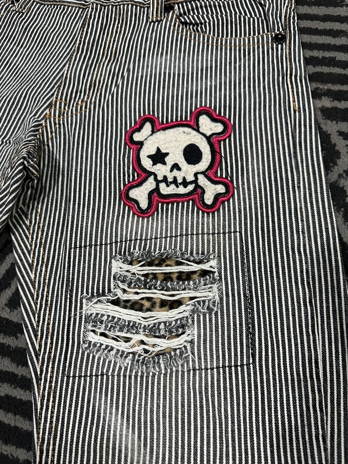If Six Was Nine × Vintage Vintage Japanese Punk Style Skull Patchwork Striped Denim Size US 32 / EU 48 - 6 Thumbnail