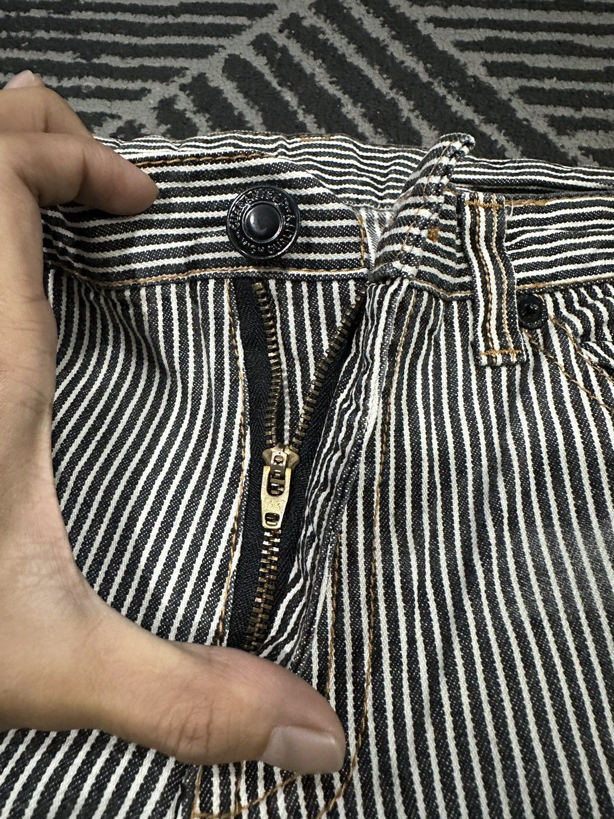 If Six Was Nine × Vintage Vintage Japanese Punk Style Skull Patchwork Striped Denim Size US 32 / EU 48 - 9 Thumbnail