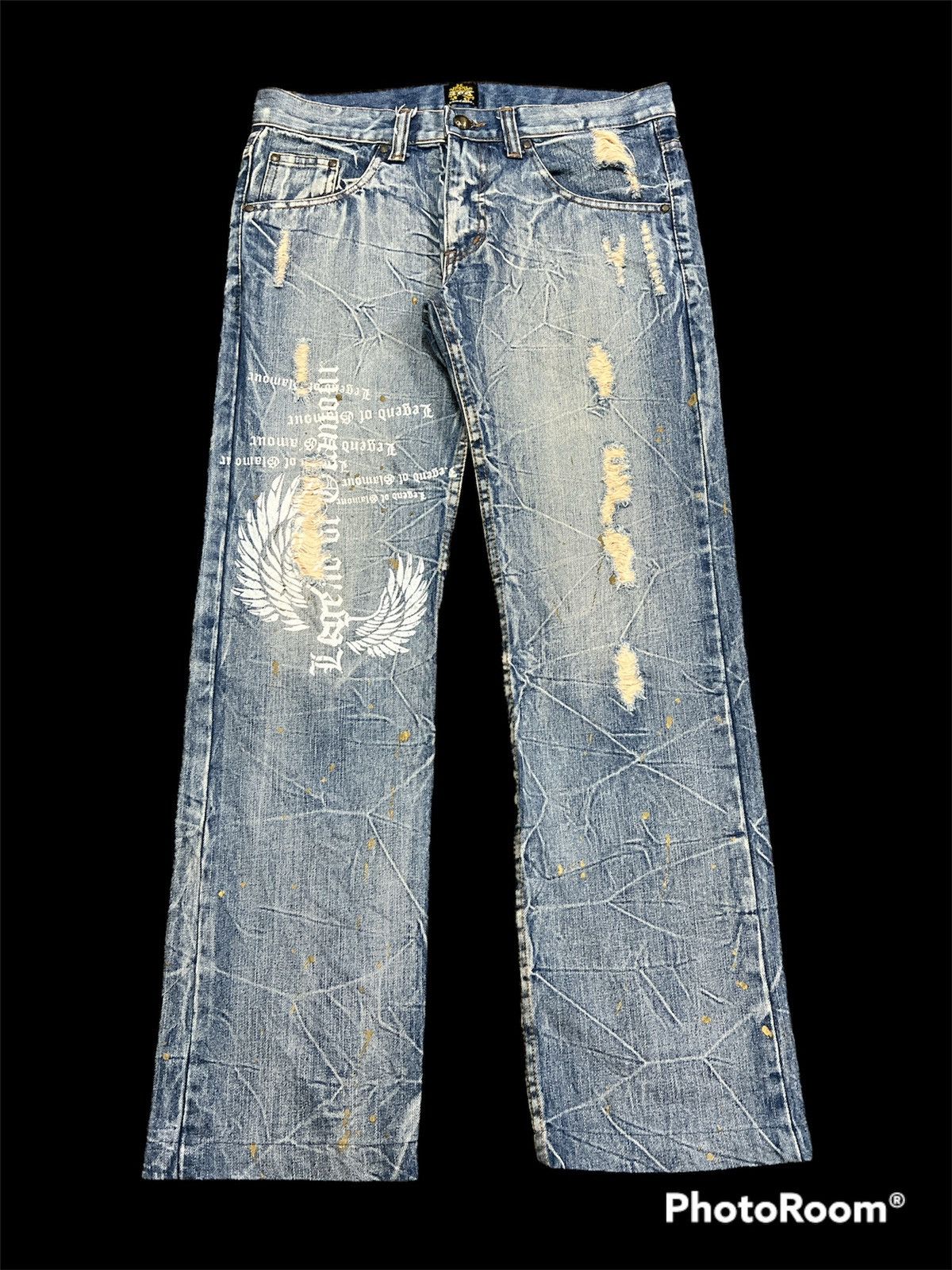 Japanese Brand FLARED🔥LAGEND OF GLAMOUR DISTRESSED RIPPED DENIM PANTS Size US 32 / EU 48 - 1 Thumbnail