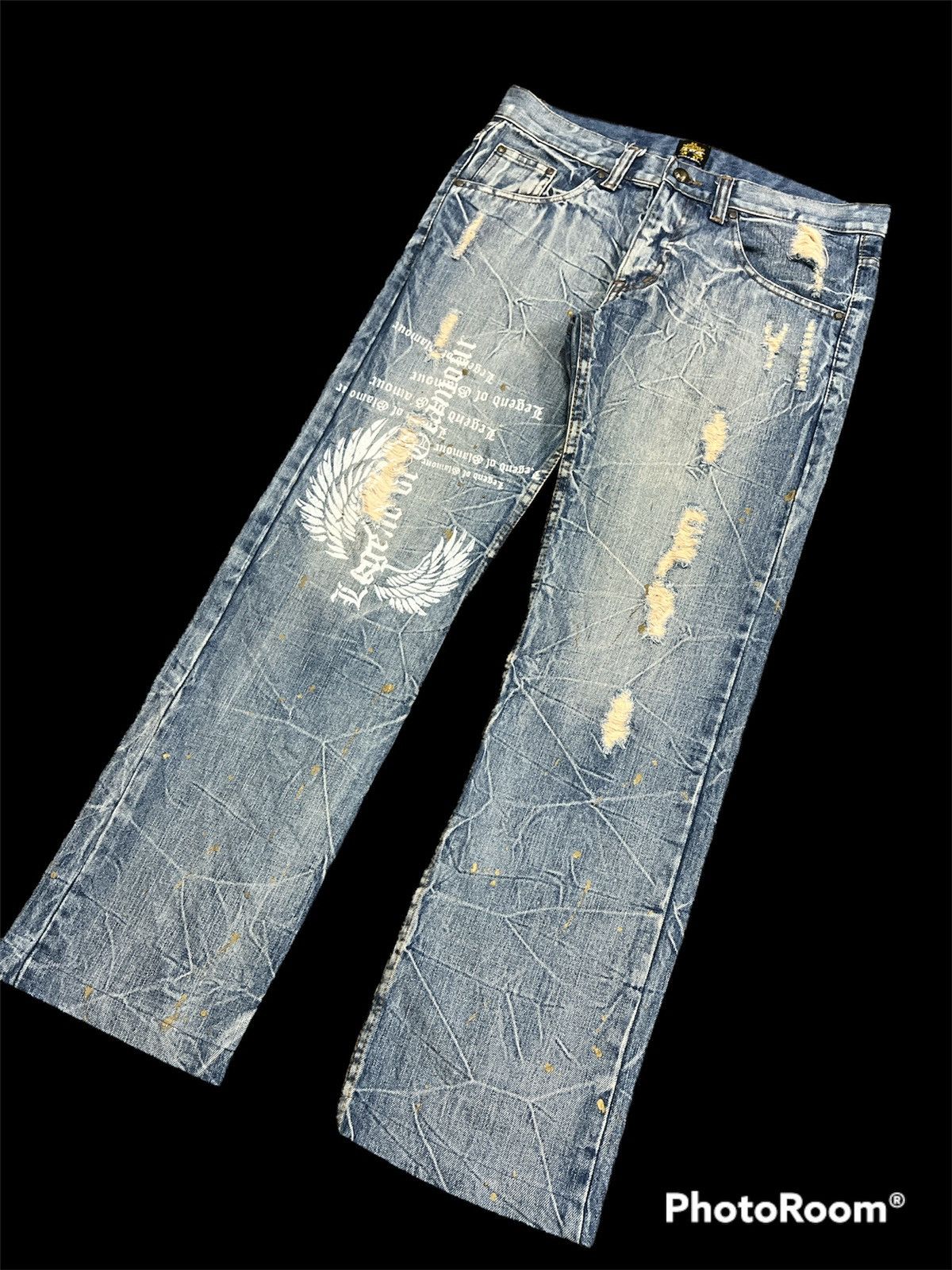 Japanese Brand FLARED🔥LAGEND OF GLAMOUR DISTRESSED RIPPED DENIM PANTS Size US 32 / EU 48 - 4 Thumbnail
