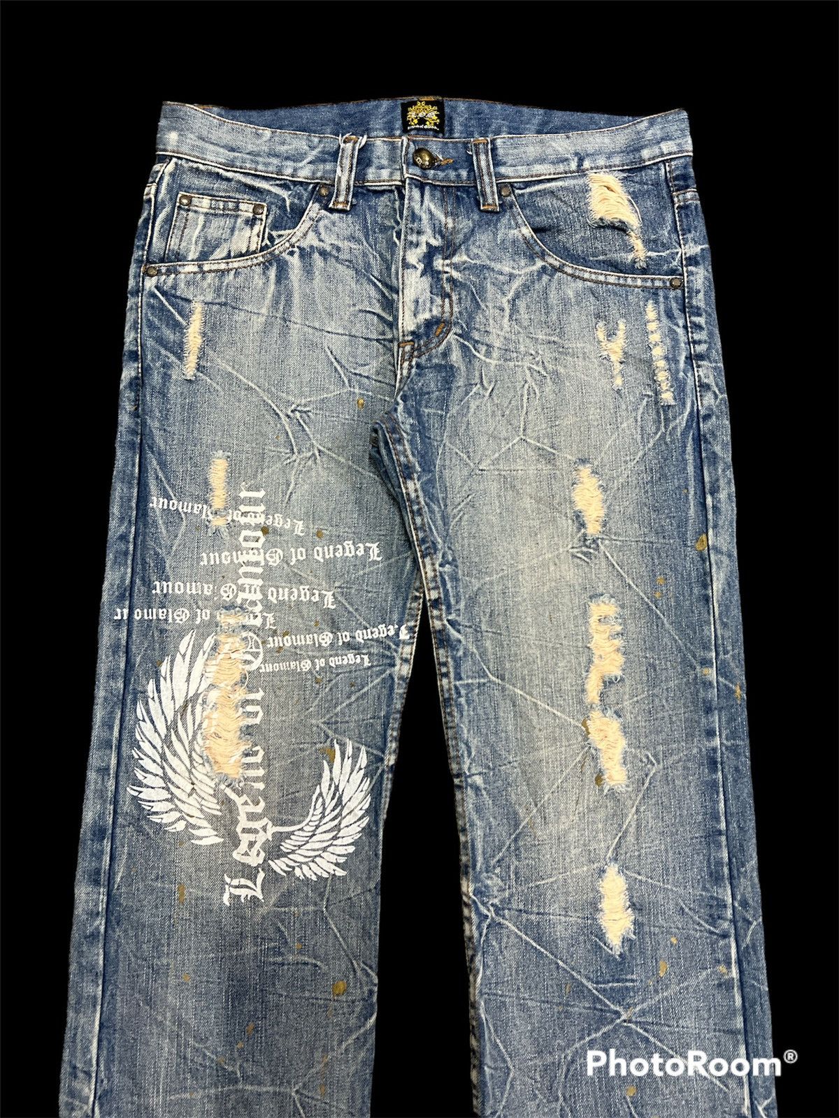 Japanese Brand FLARED🔥LAGEND OF GLAMOUR DISTRESSED RIPPED DENIM PANTS Size US 32 / EU 48 - 3 Thumbnail