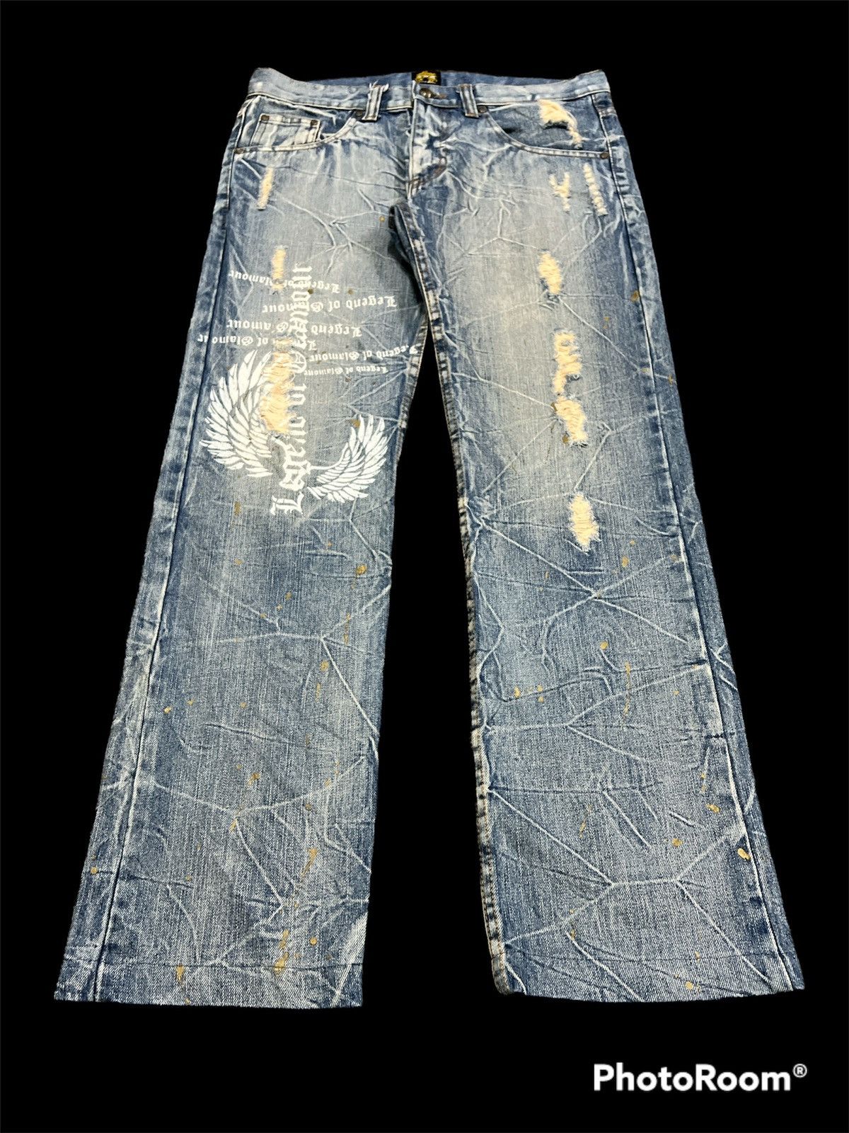 Japanese Brand FLARED🔥LAGEND OF GLAMOUR DISTRESSED RIPPED DENIM PANTS Size US 32 / EU 48 - 2 Thumbnail