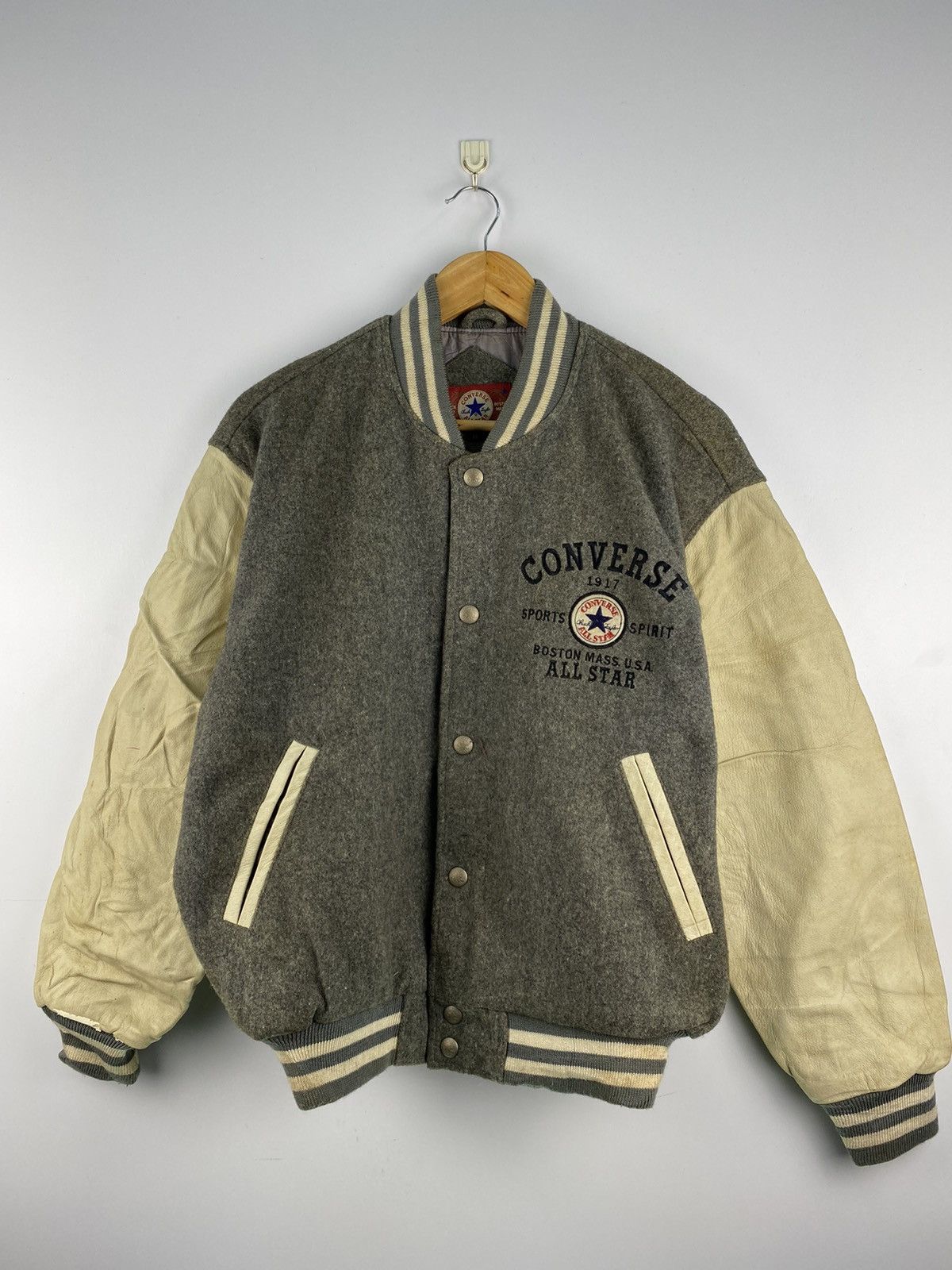 Converse Vintage 90s Converse Varsity Jacket Leather Sleeve Size US M / EU 48-50 / 2 - 2 Thumbnail