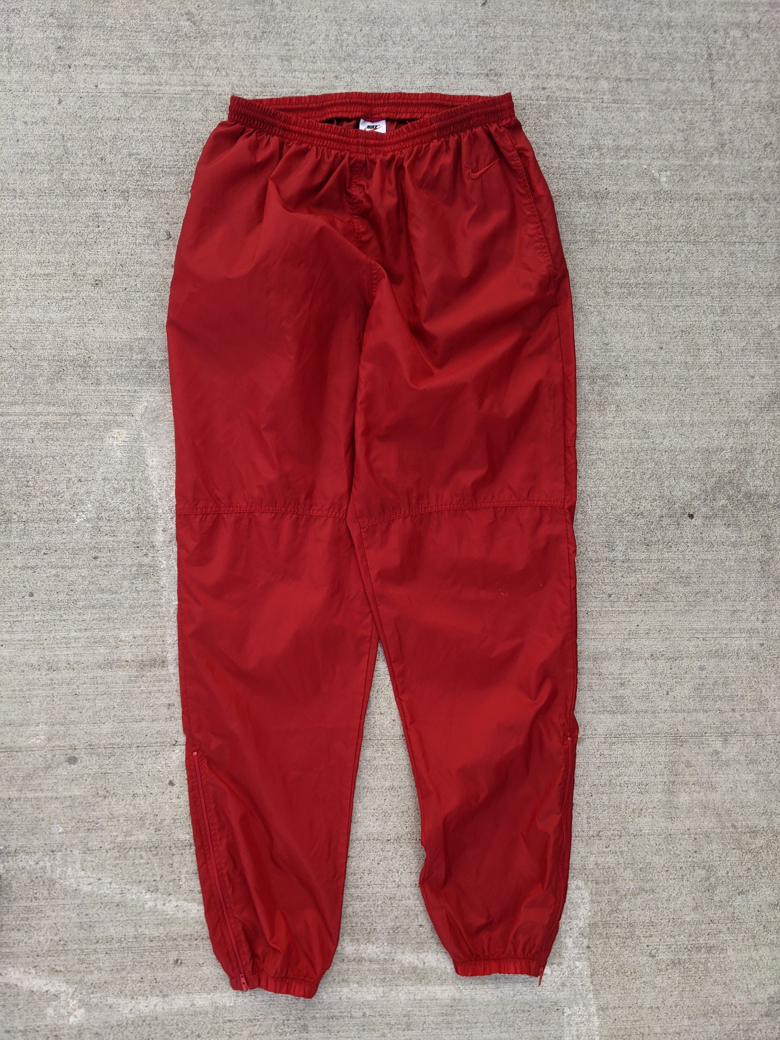 Pre-owned Nike X Vintage Nike 90' Drill Nylon Pants Red Embroidered Swoosh Size L-xl